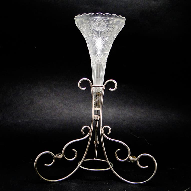 Wazon flet secesja, mosiądz srebrzony szkło, Wielka Brytania, początek XX w. - 112920