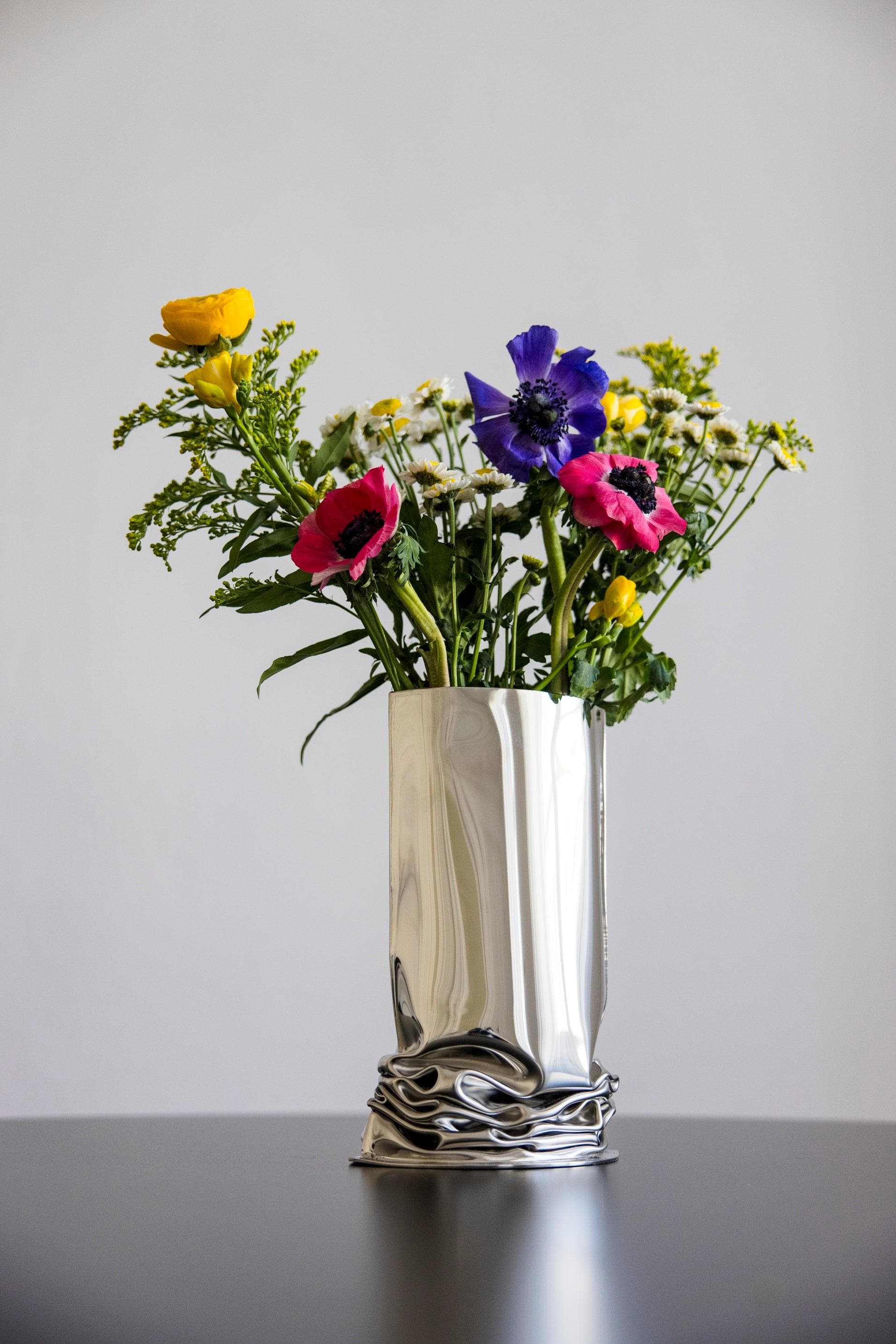 Wazon CRASH stalowy srebrny 30 cm, Zieta Studio - 116725