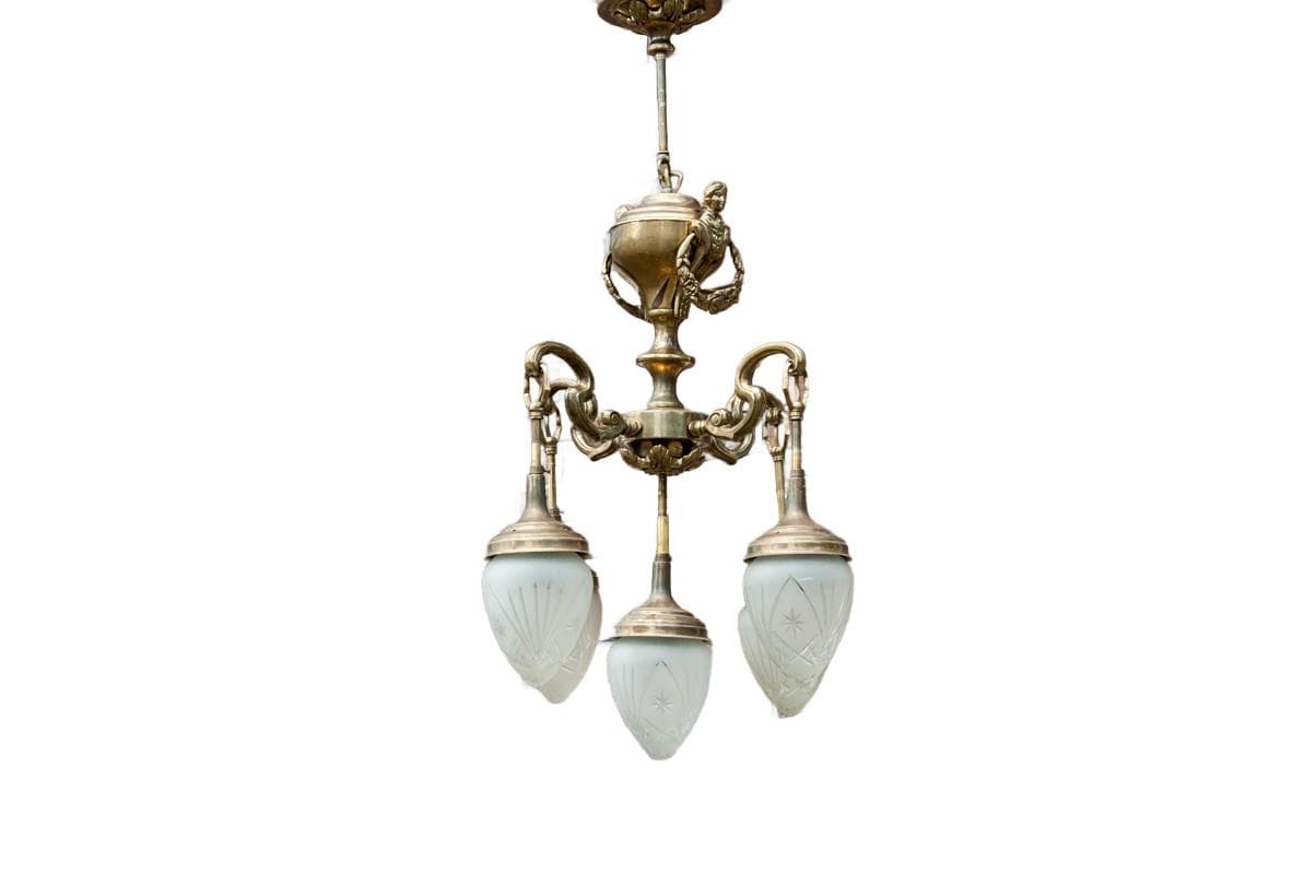 Brass Art Deco Chandelier, Western Europe, 1950s