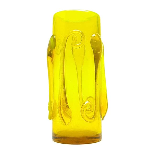 Wazon modernizm, szkło żółte, proj. J. Słuczan-Orkusz, Polska, lata 70. - WYMIARY