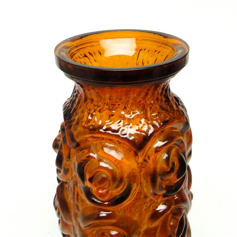 Wazon Róże Art Deco, szkło prasowane pomarańczowe, Huta Laura, Polska, lata 70. - 113732