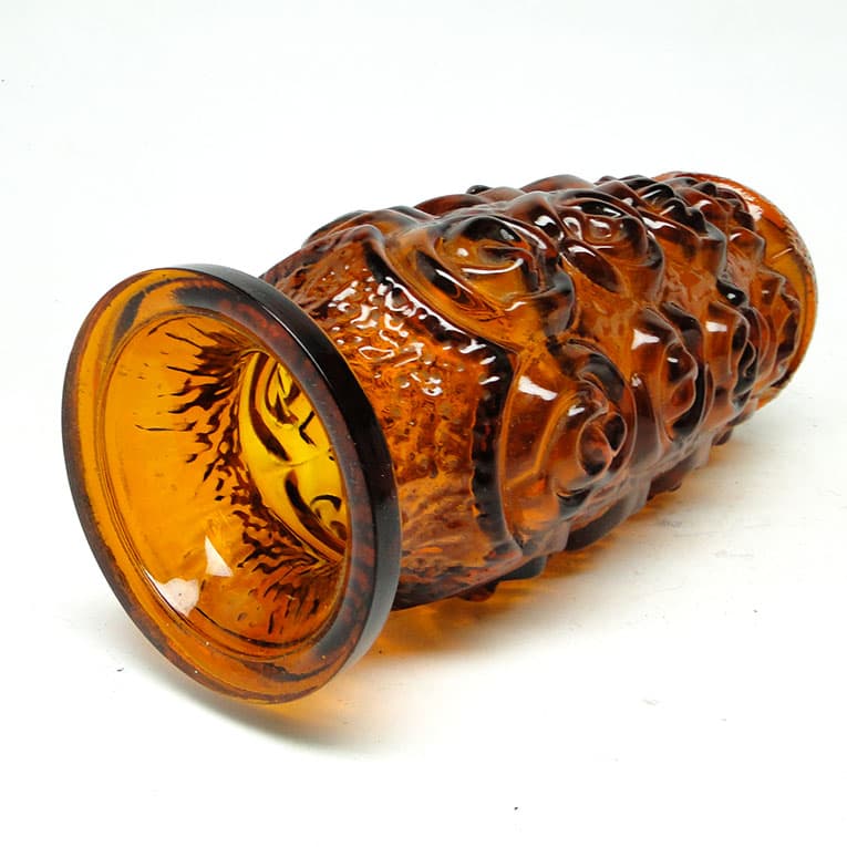 Wazon Róże Art Deco, szkło prasowane pomarańczowe, Huta Laura, Polska, lata 70. - 113733