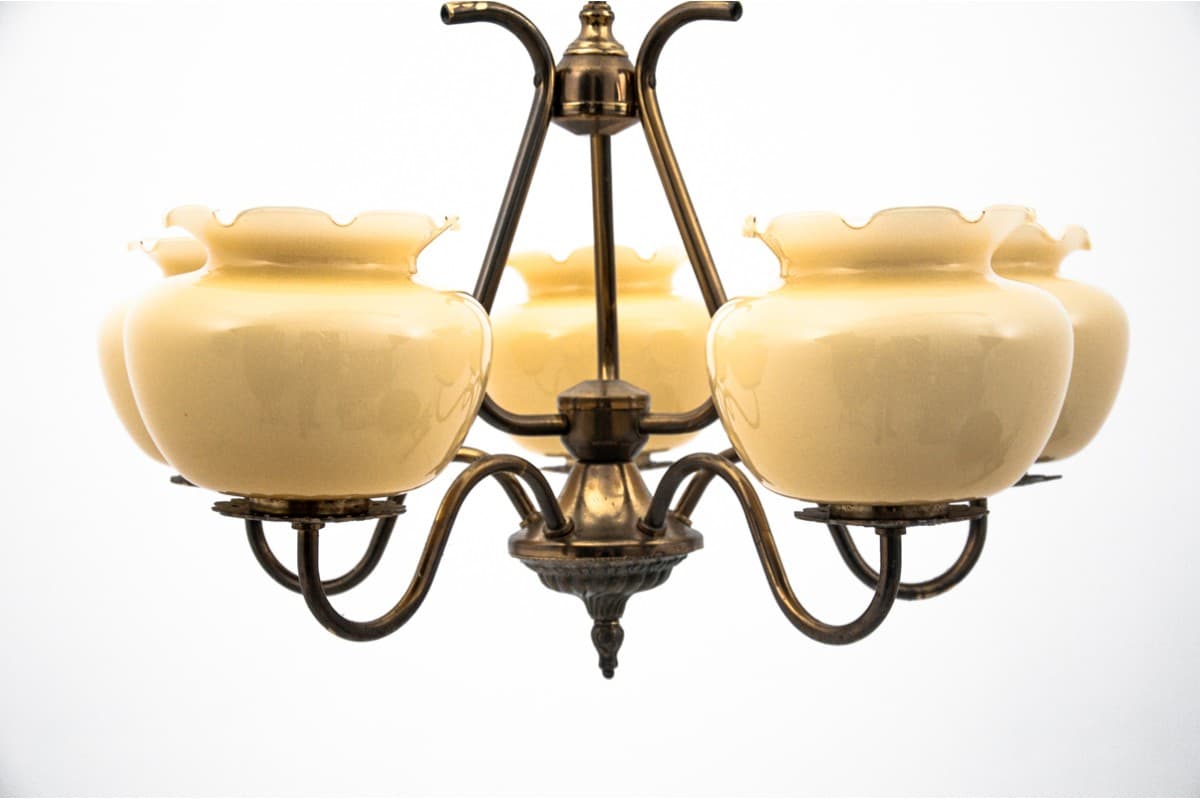 Kremowy żyrandol szklany, Polska, lata 50. - 78364