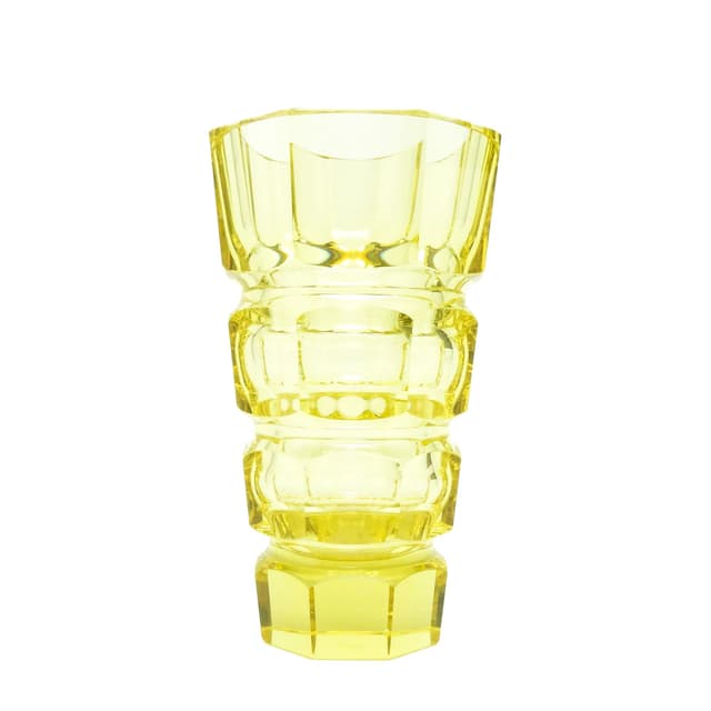 Wazon Art Deco, kryształ żółty, proj. J. Hoffmann, Moser, Czechosłowacja, lata 30. - WYMIARY