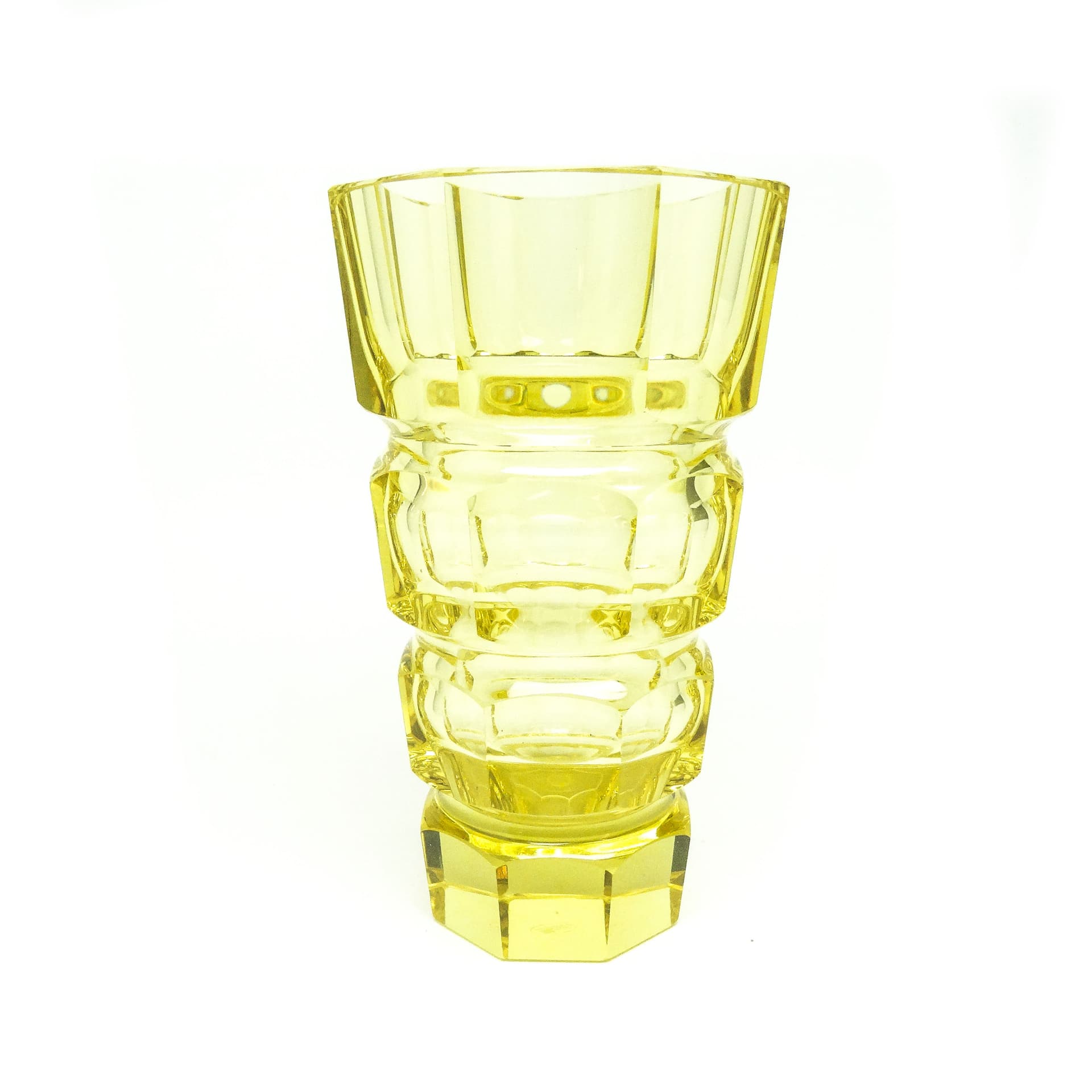 Wazon Art Deco, kryształ żółty, proj. J. Hoffmann, Moser, Czechosłowacja, lata 30. - 114489