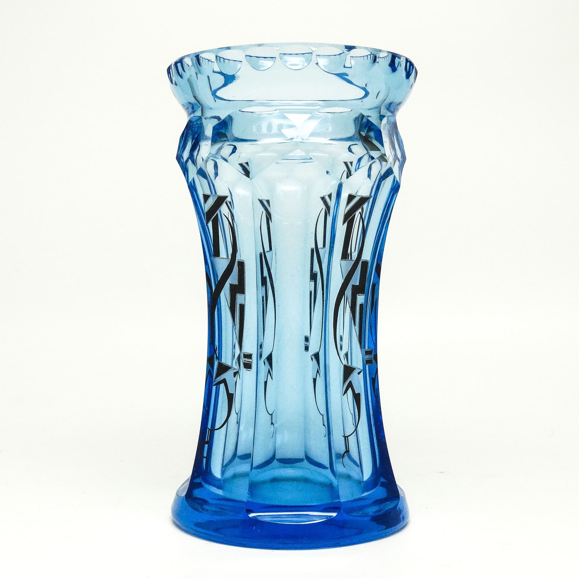 Wazon Art Deco, kryształ niebieski, proj. K. Palda, Czechosłowacja, lata 30. - 114675