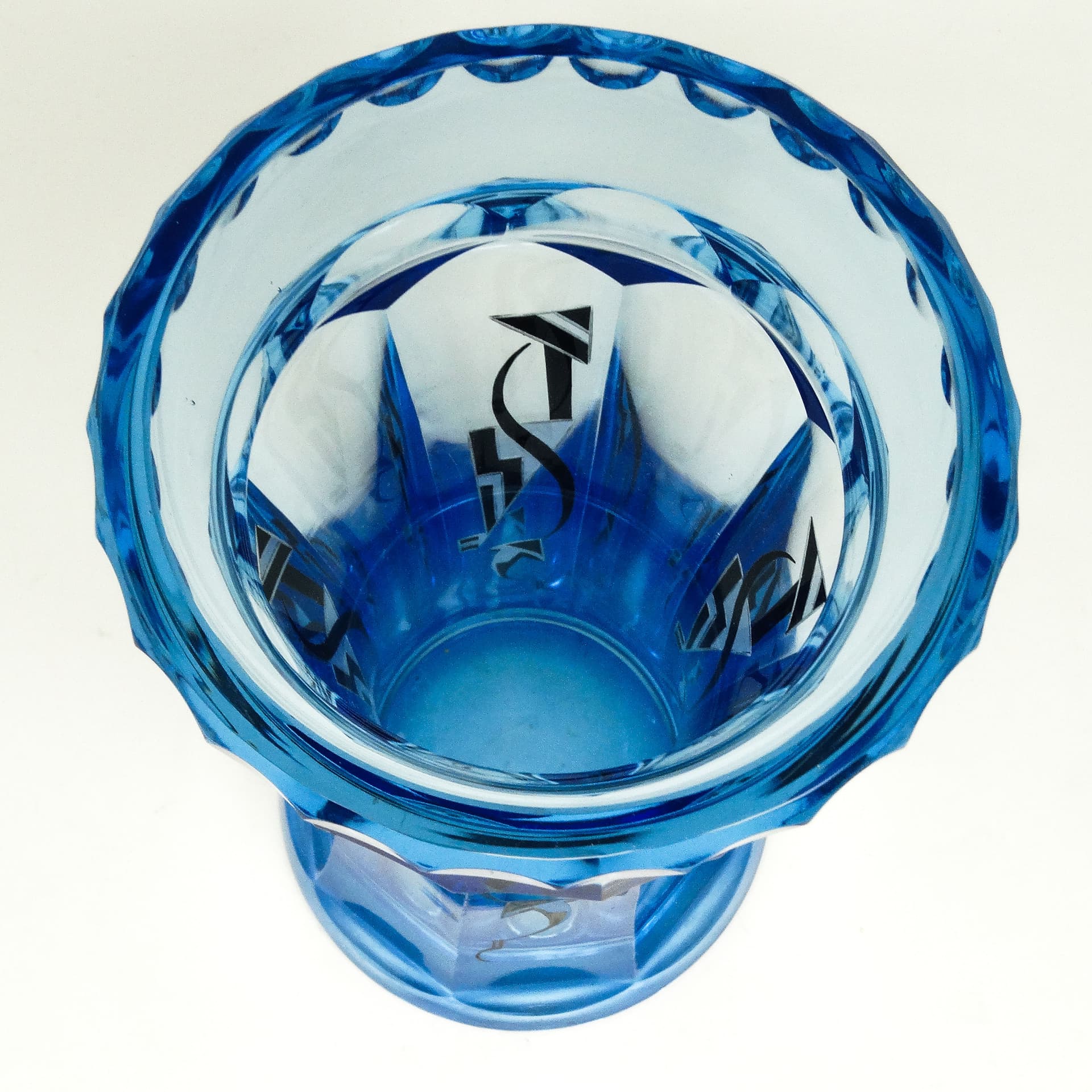 Wazon Art Deco, kryształ niebieski, proj. K. Palda, Czechosłowacja, lata 30. - 114682