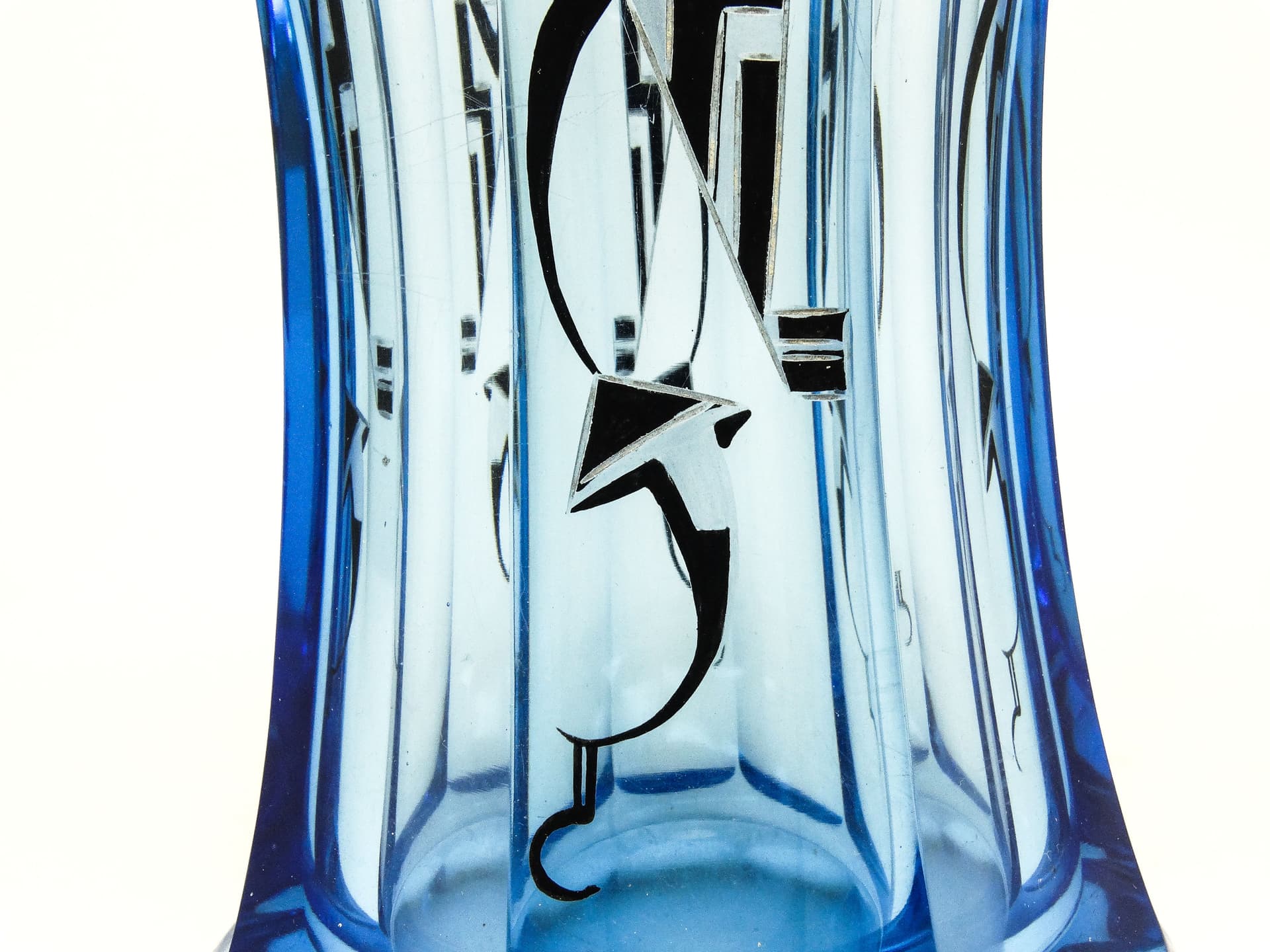 Wazon Art Deco, kryształ niebieski, proj. K. Palda, Czechosłowacja, lata 30. - 114684