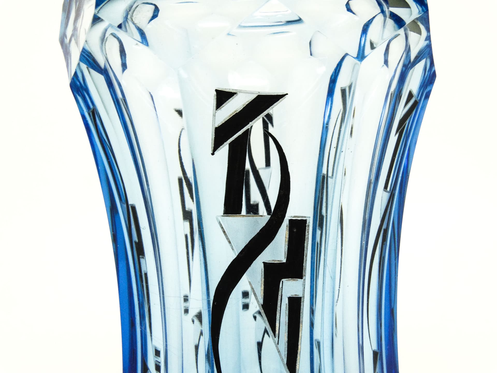 Wazon Art Deco, kryształ niebieski, proj. K. Palda, Czechosłowacja, lata 30. - 114683