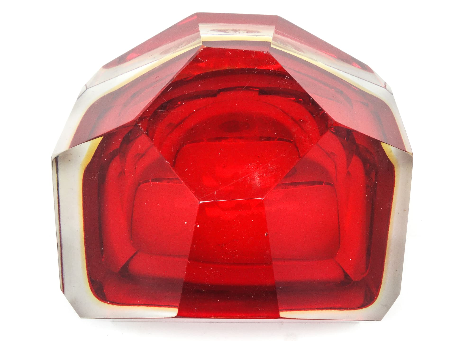Murano desk organizer, modernism, red glass, by F. Poli, Italy, 1950s. - 114743
