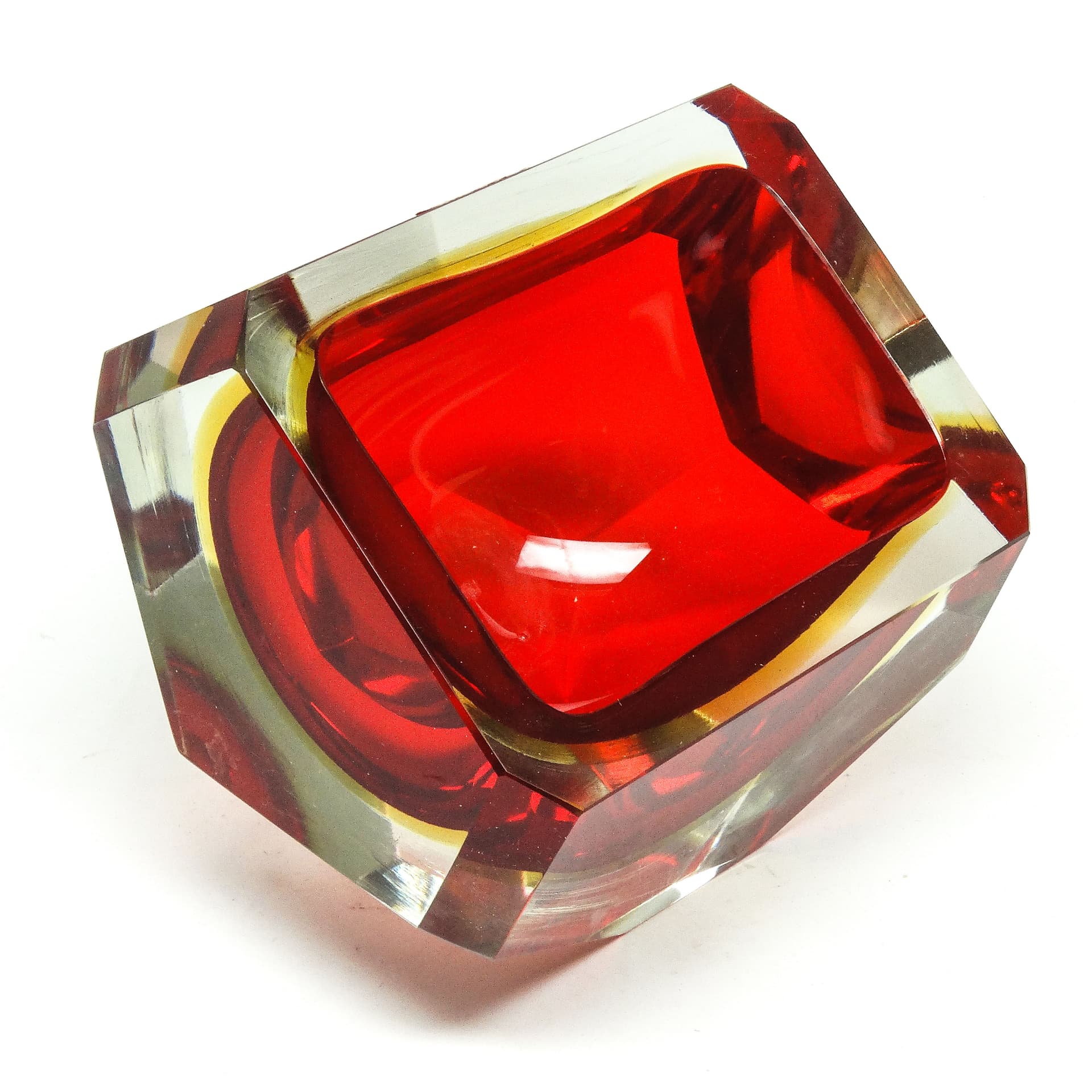 Murano desk organizer, modernism, red glass, by F. Poli, Italy, 1950s. - 114736
