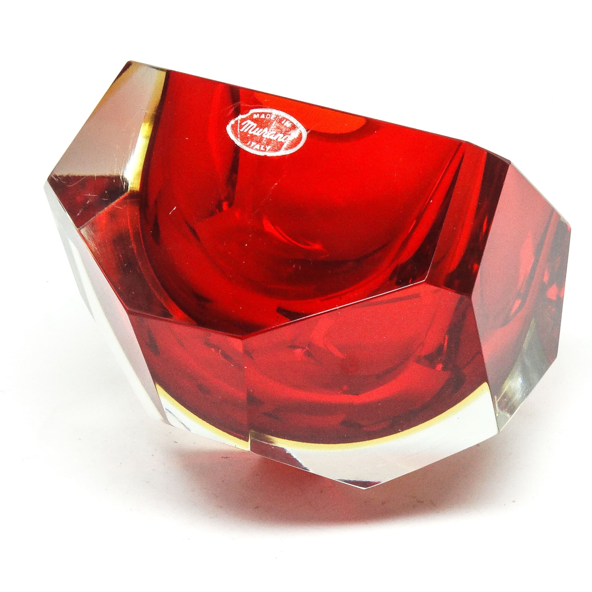 Murano desk organizer, modernism, red glass, by F. Poli, Italy, 1950s. - 114735