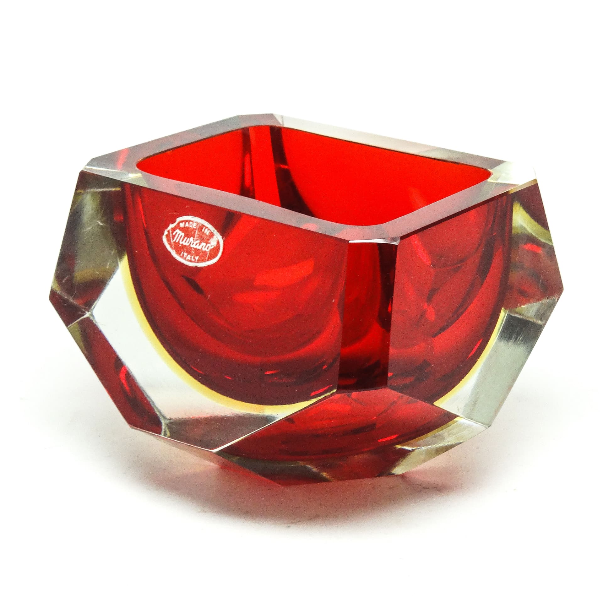 Murano desk organizer, modernism, red glass, by F. Poli, Italy, 1950s. - 114741