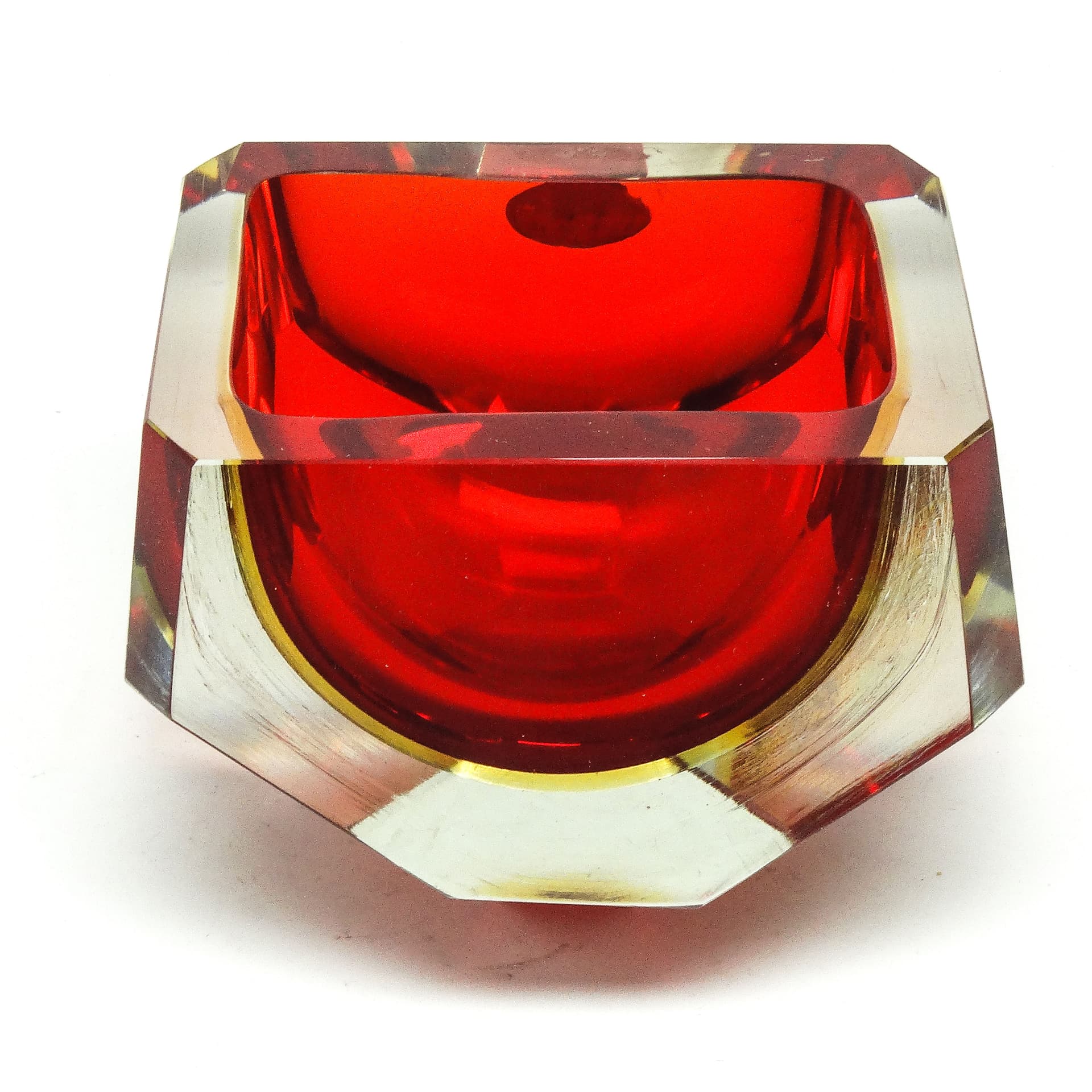 Murano desk organizer, modernism, red glass, by F. Poli, Italy, 1950s. - 114738