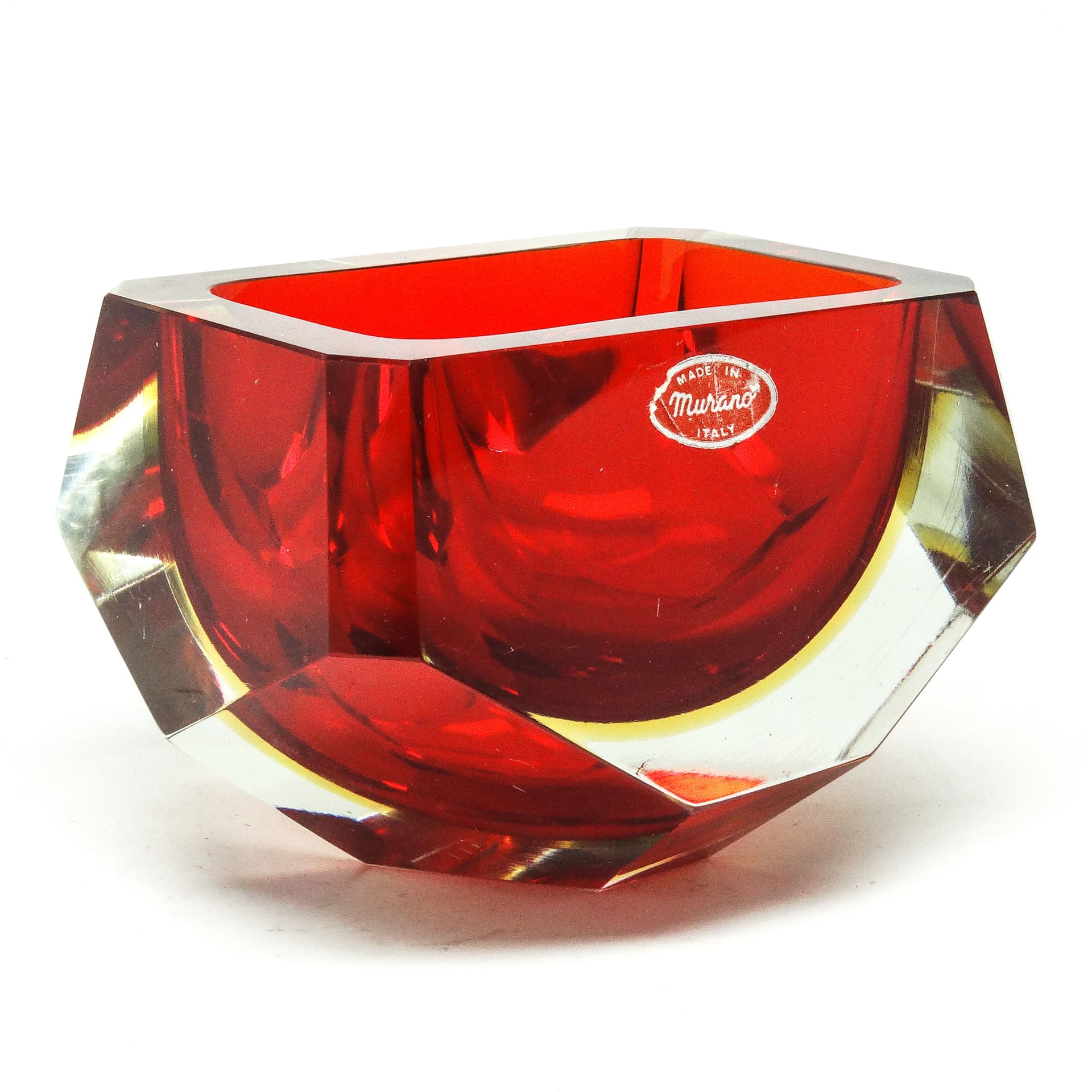 Murano desk organizer, modernism, red glass, by F. Poli, Italy, 1950s. - 114737