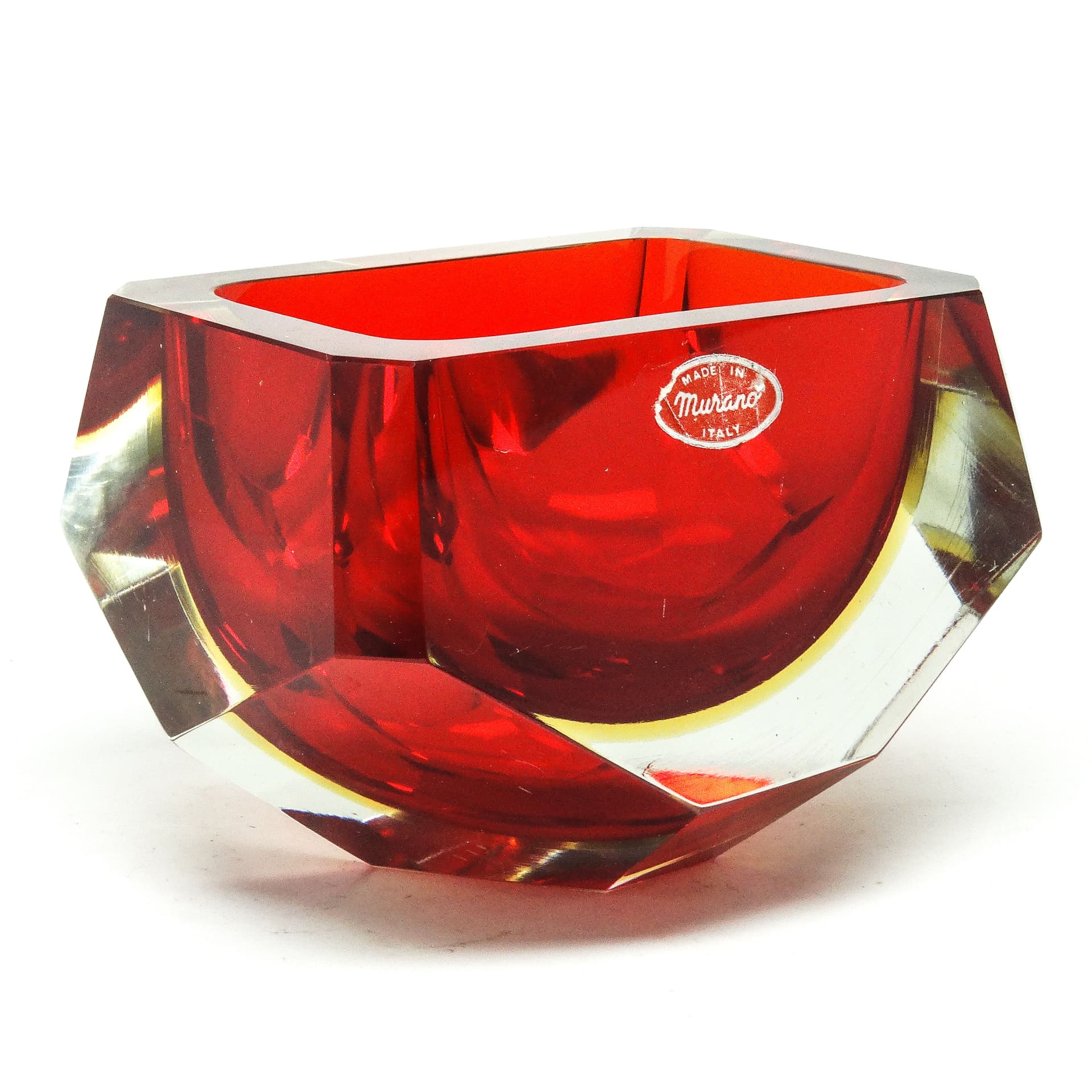 Murano desk organizer, modernism, red glass, by F. Poli, Italy, 1950s. - 114733