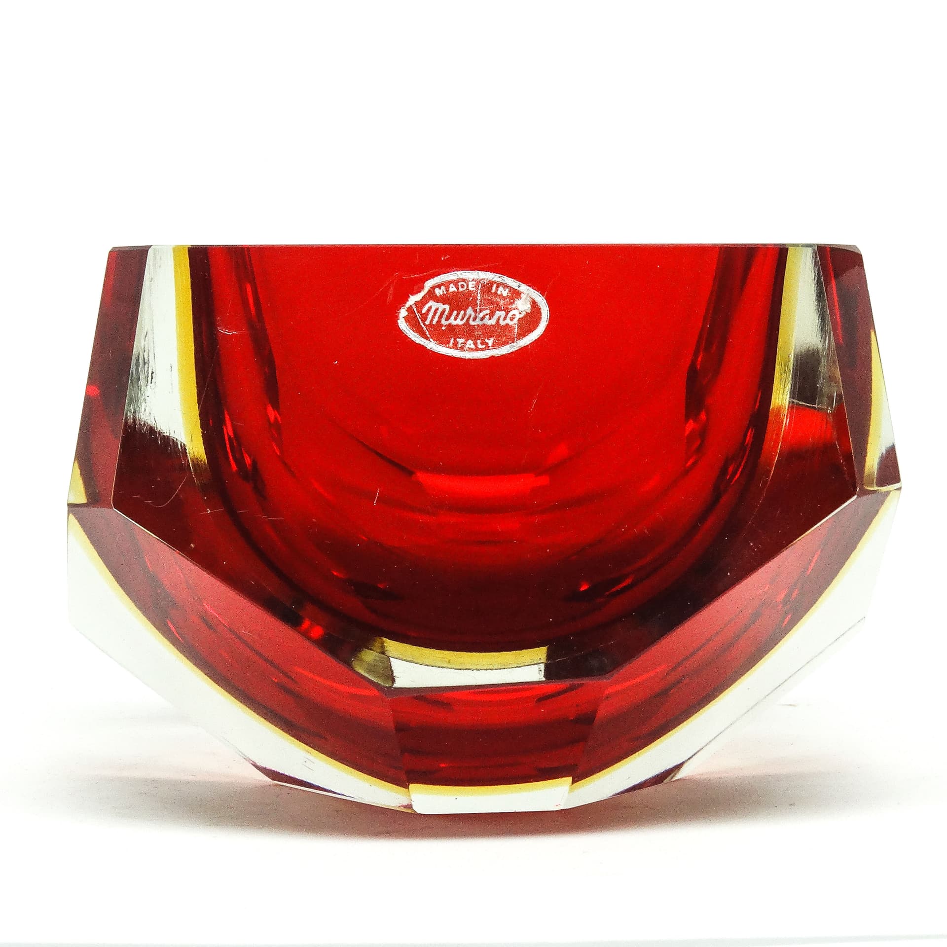 Murano desk organizer, modernism, red glass, by F. Poli, Italy, 1950s. - 114734