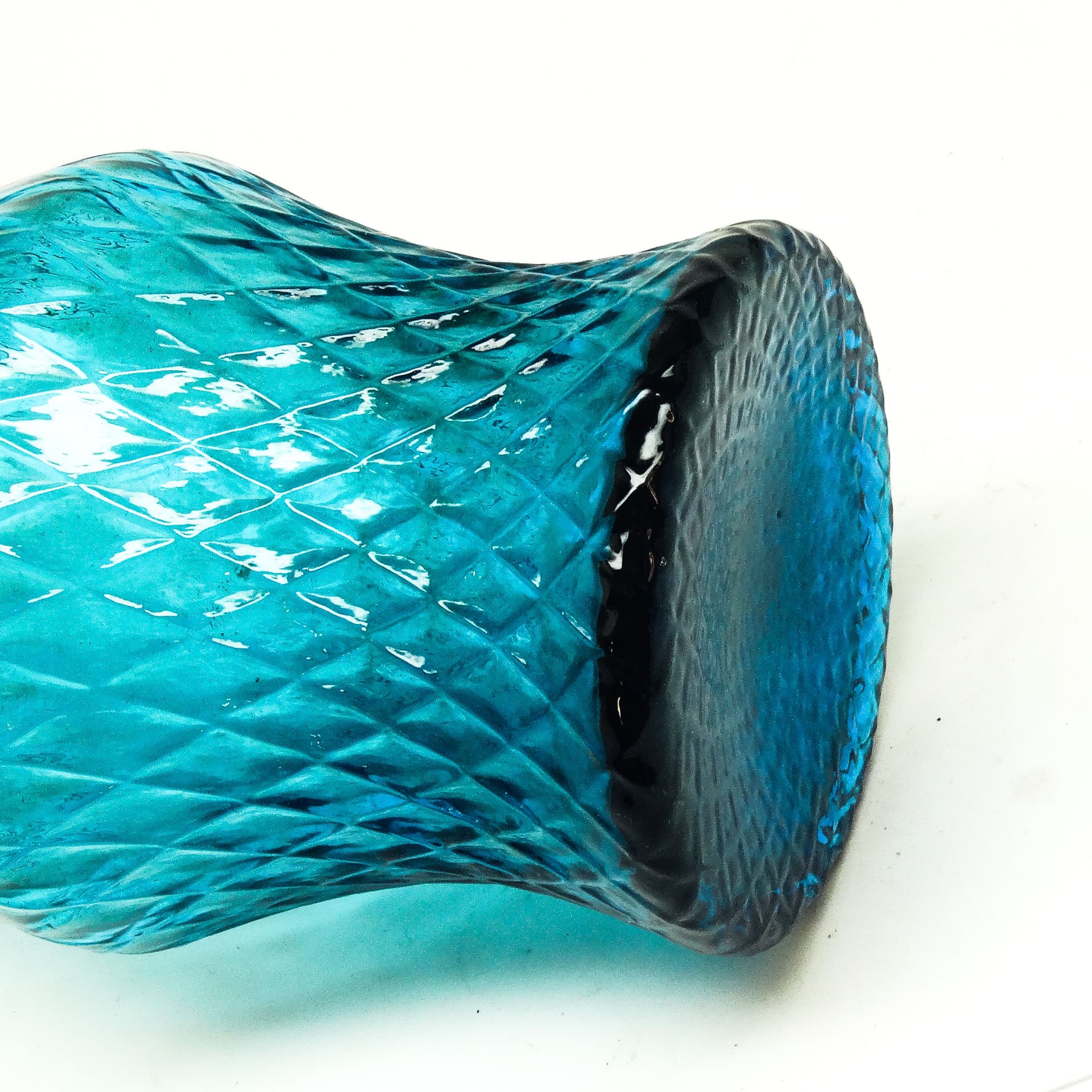 Wazon postmodernizm, szkło turkusowe, proj. Z. Horbowy, Polska, lata 70. - 114942