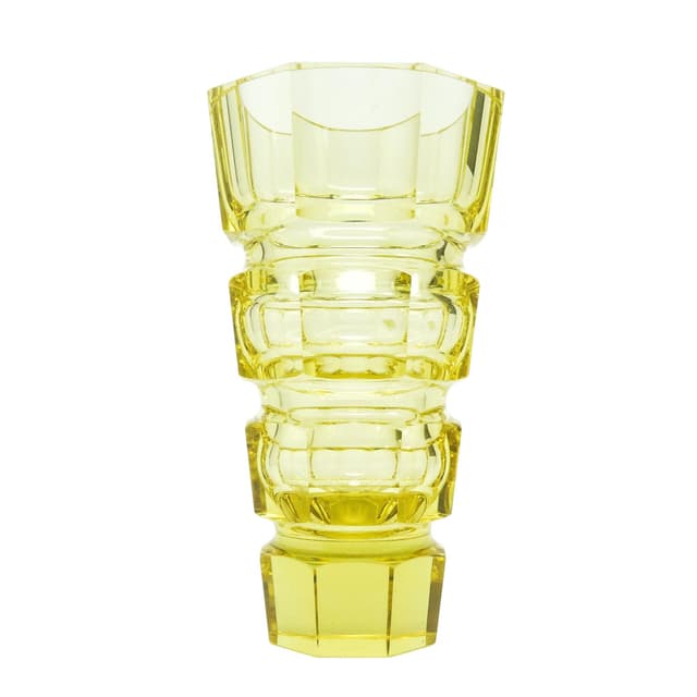 Wazon Art Deco, kryształ żółty, proj. J. Hoffmann, Czechosłowacja, lata 30. - WYMIARY