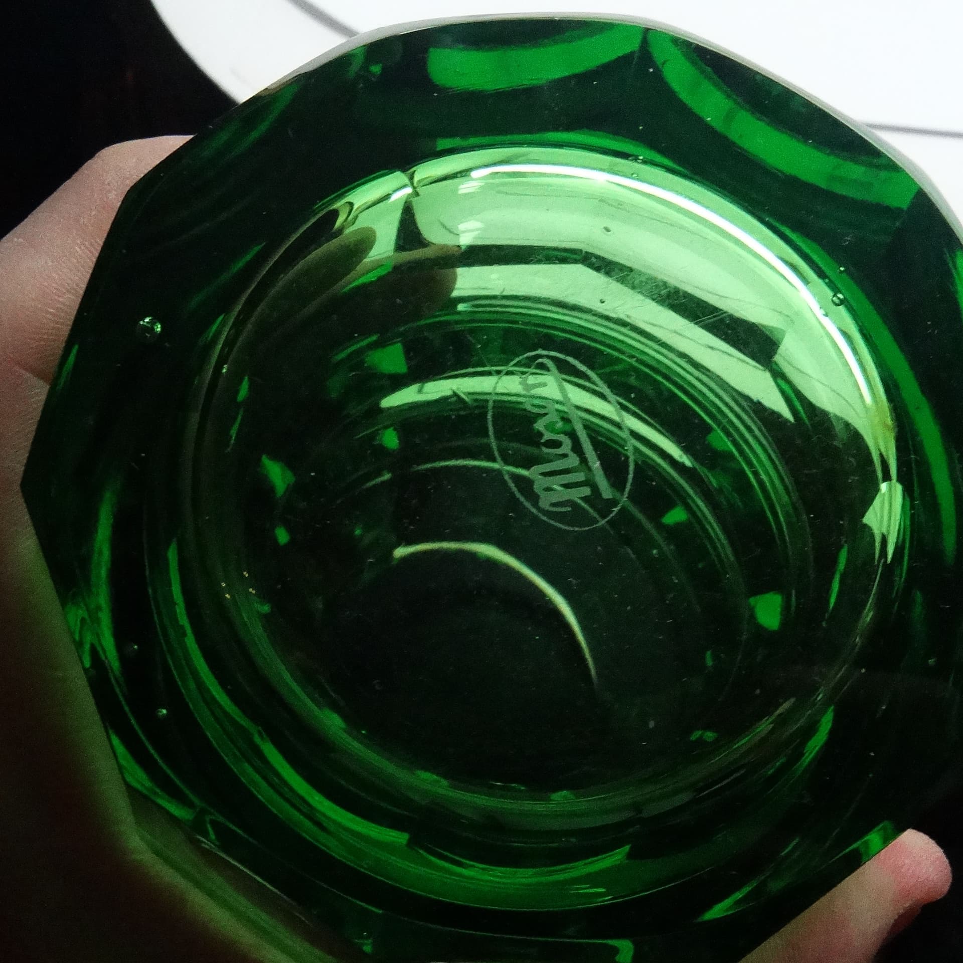 Wazon Art Deco, kryształ zielony, proj. J. Hoffmann, Czechosłowacja, lata 30. - 115547