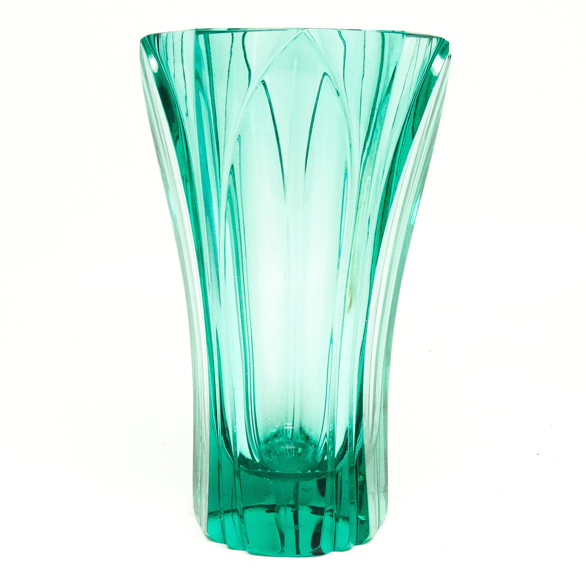 Wazon Art Deco, kryształ turkusowy, proj. R. Hlousek, Moser, Czechosłowacja, lata 30. - 115599
