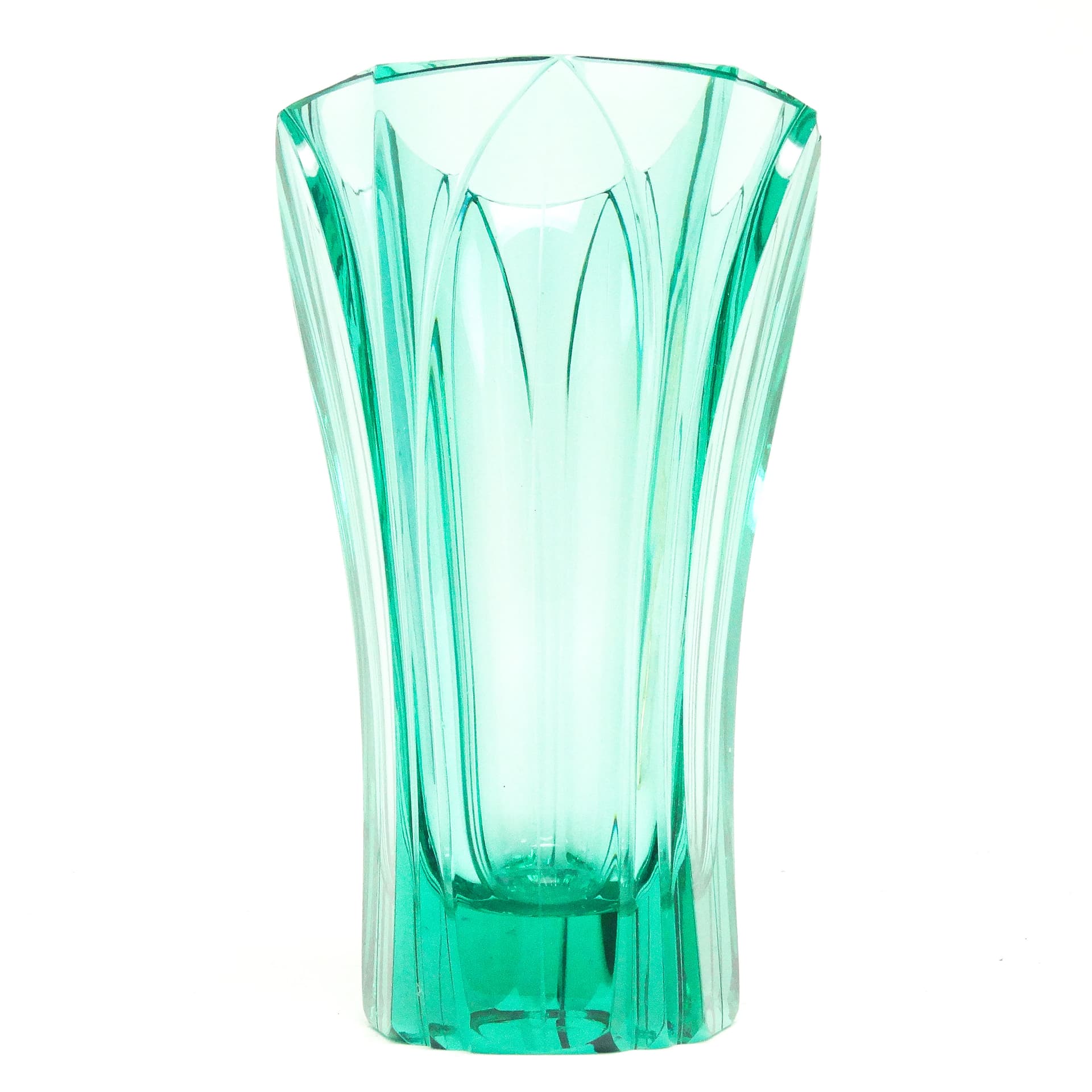Wazon Art Deco, kryształ turkusowy, proj. R. Hlousek, Moser, Czechosłowacja, lata 30. - 115601