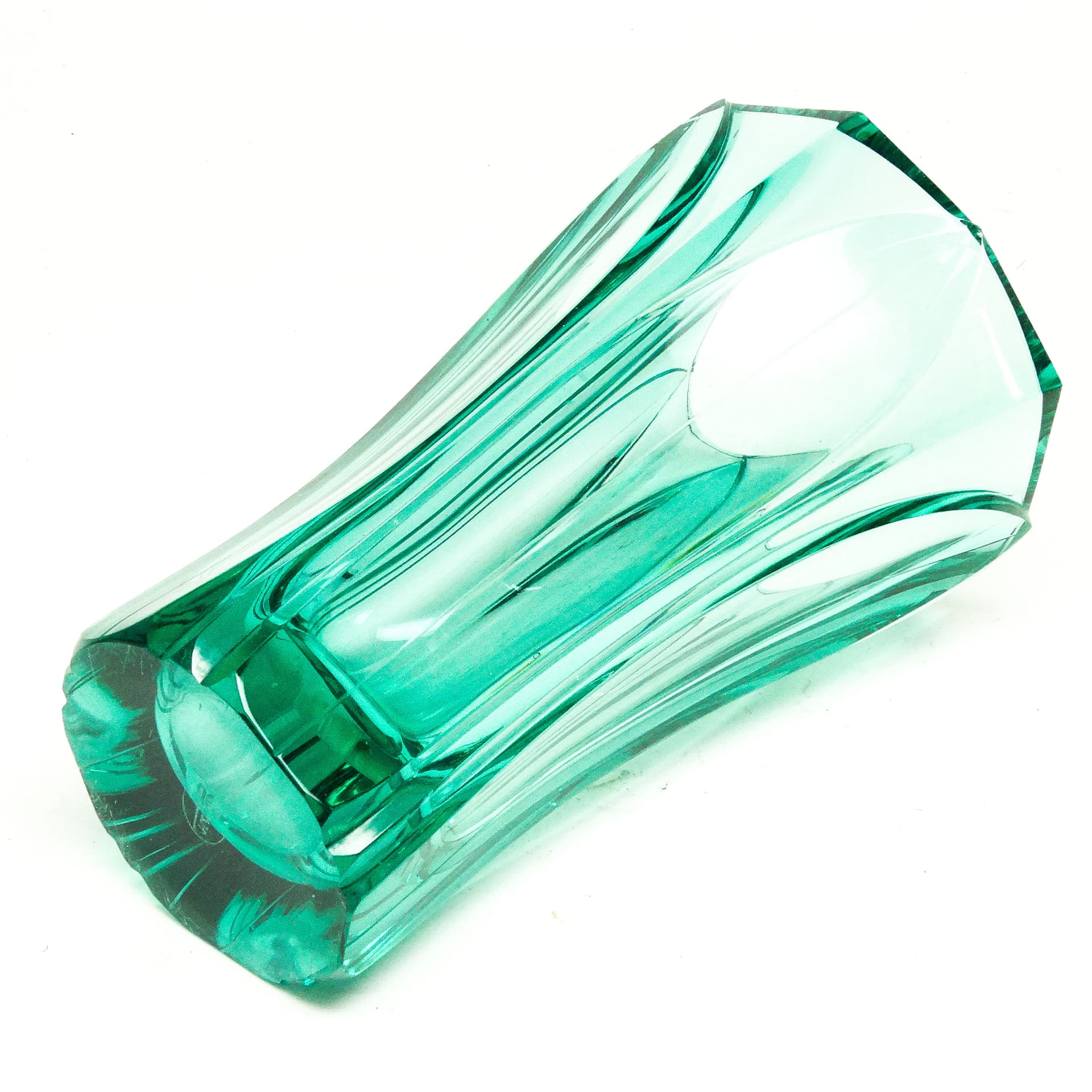Wazon Art Deco, kryształ turkusowy, proj. R. Hlousek, Moser, Czechosłowacja, lata 30. - 115602