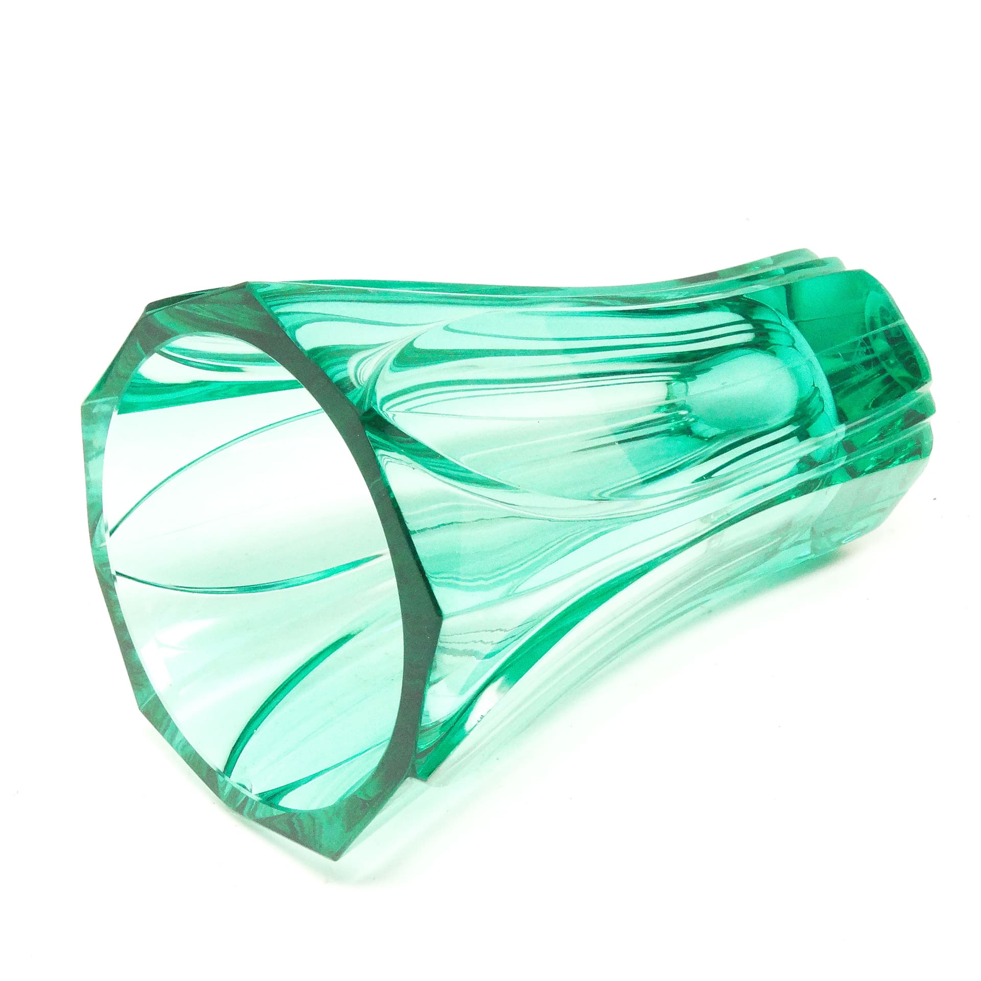Wazon Art Deco, kryształ turkusowy, proj. R. Hlousek, Moser, Czechosłowacja, lata 30. - 115604