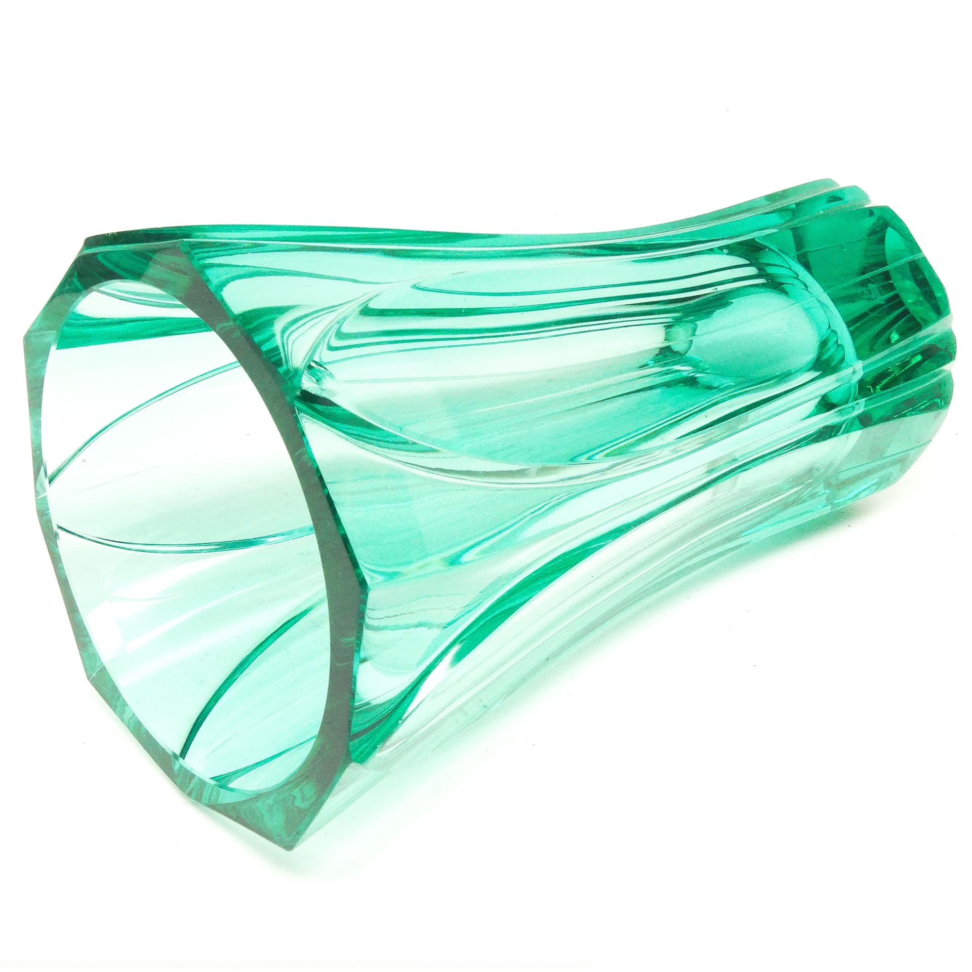 Wazon Art Deco, kryształ turkusowy, proj. R. Hlousek, Moser, Czechosłowacja, lata 30. - 115605