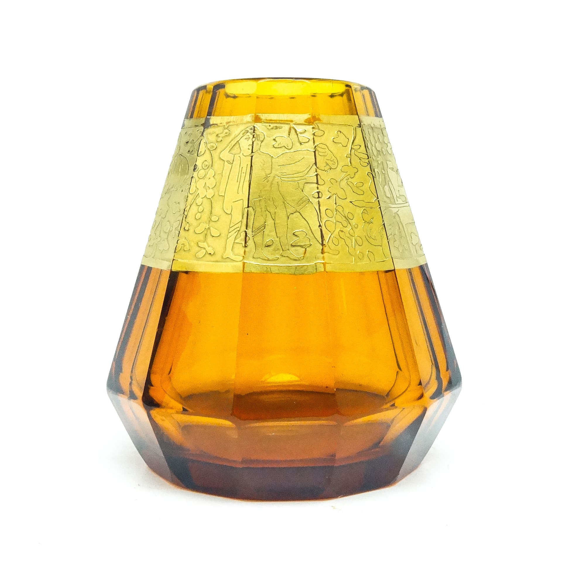Wazon Art Deco, szkło miodowe, oroplastyka, Czechosłowacja, lata 30. - 115628