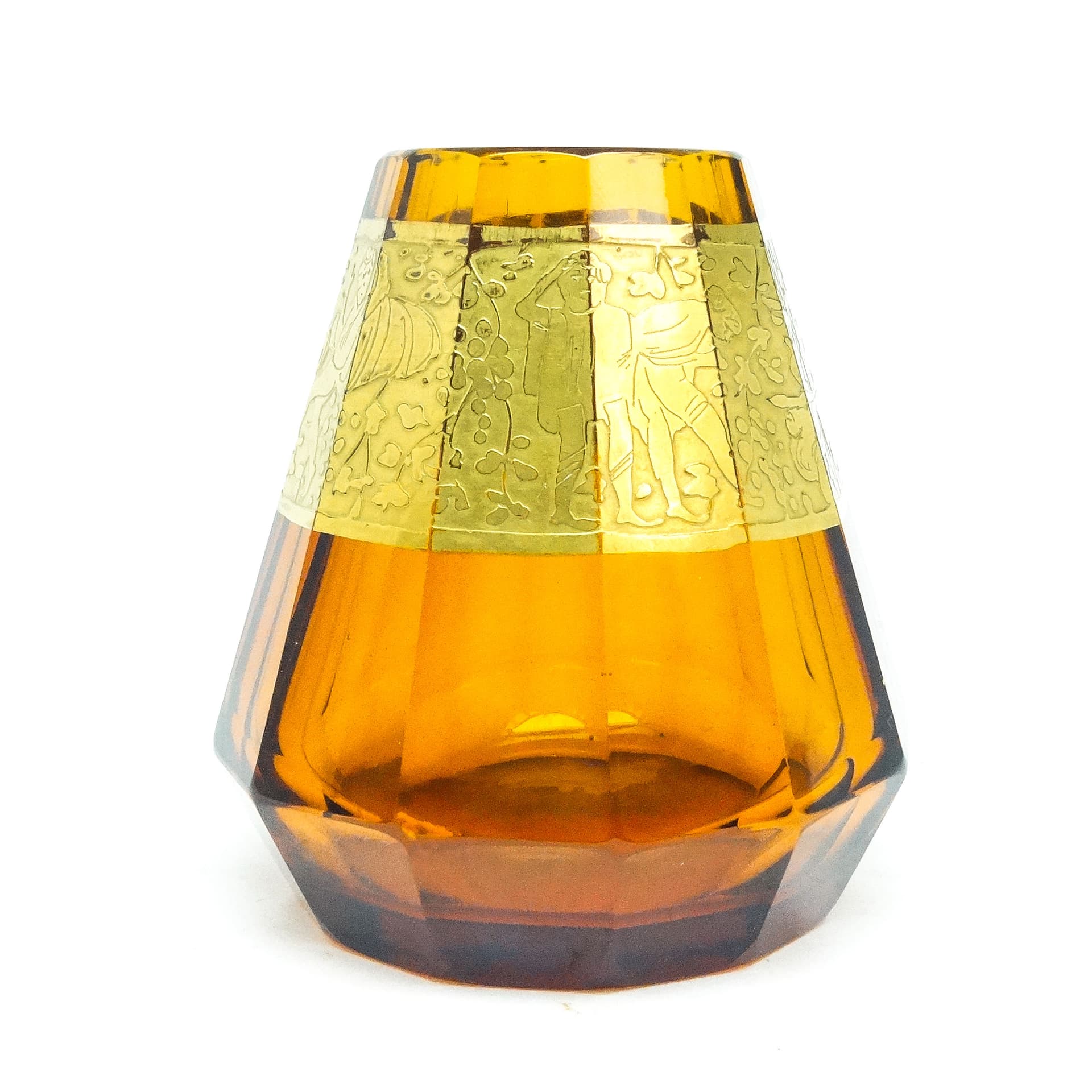 Wazon Art Deco, szkło miodowe, oroplastyka, Czechosłowacja, lata 30. - 115631
