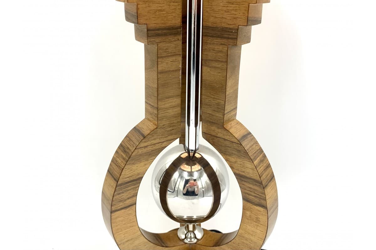 Różowa szklana lampa stołowa w stylu art deco, Polska, lata 50. - 78402