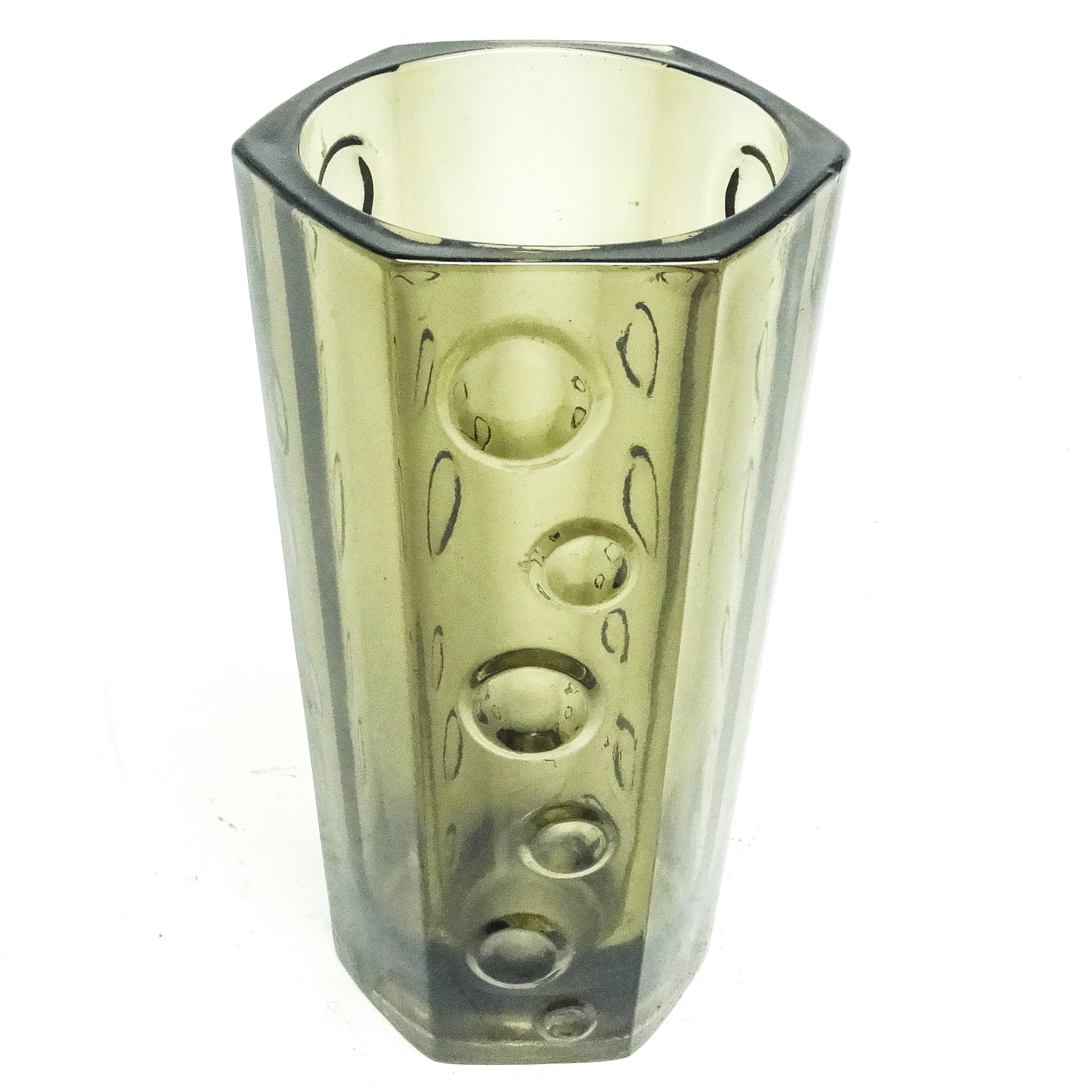 Wazon Mid-century modern, szkło olive, Ząbkowice, Polska, lata 70. - 116148