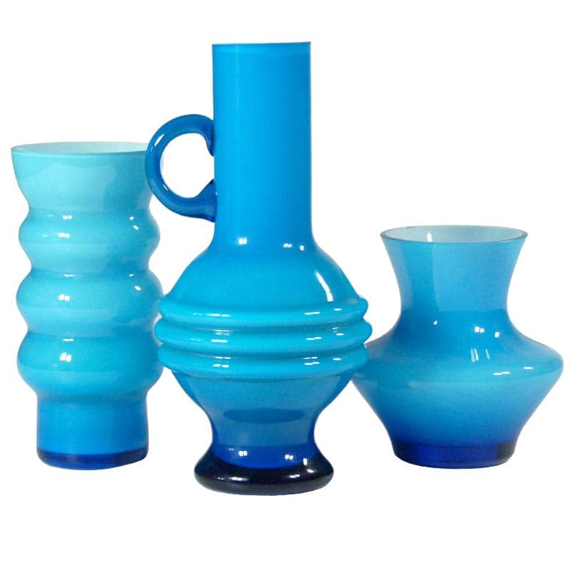 Blue Layered Glass Decorative Vases, Friedrich, Germany, 1970s