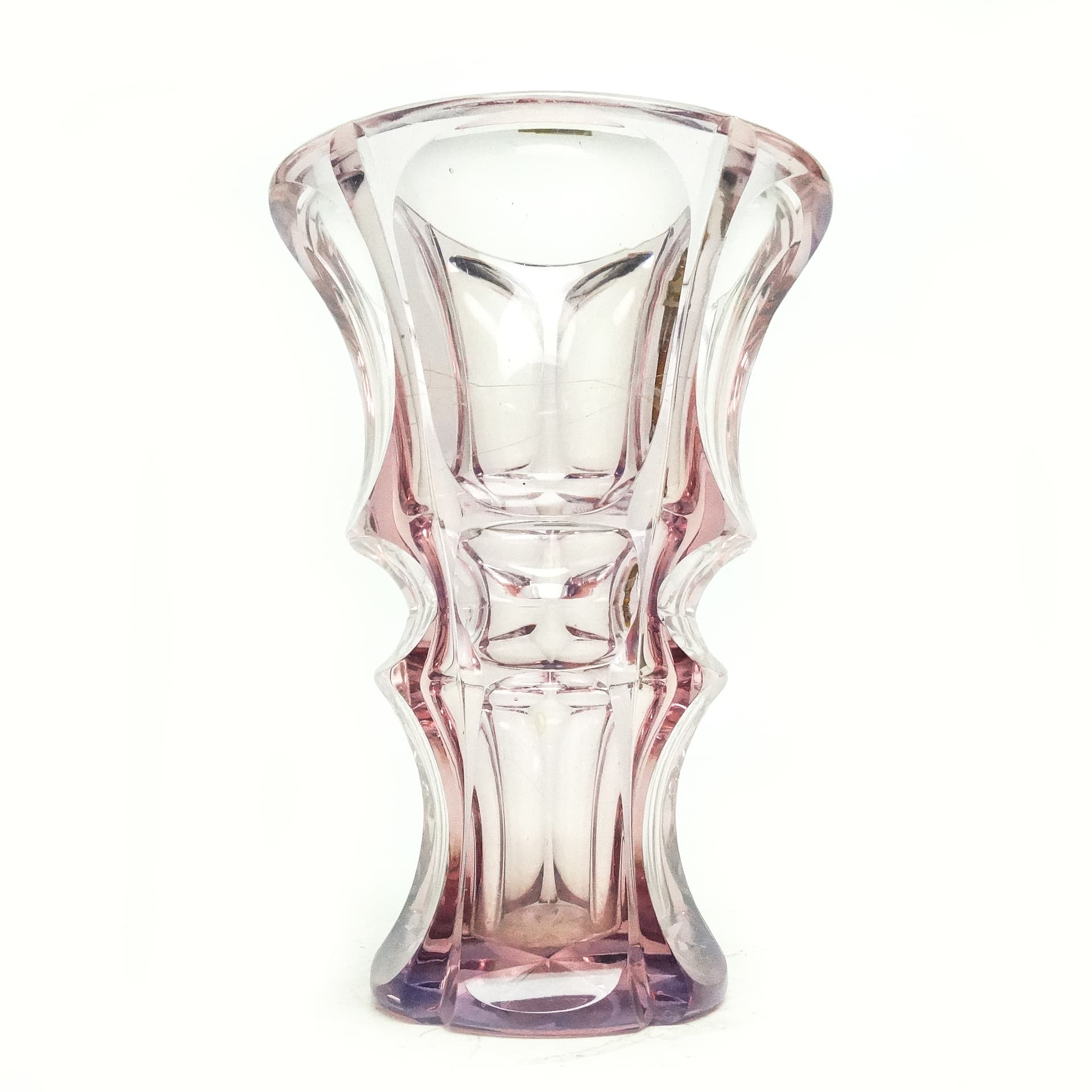 Wazon Art Deco, kryształ różowy, Czechy, lata 30. - 116388