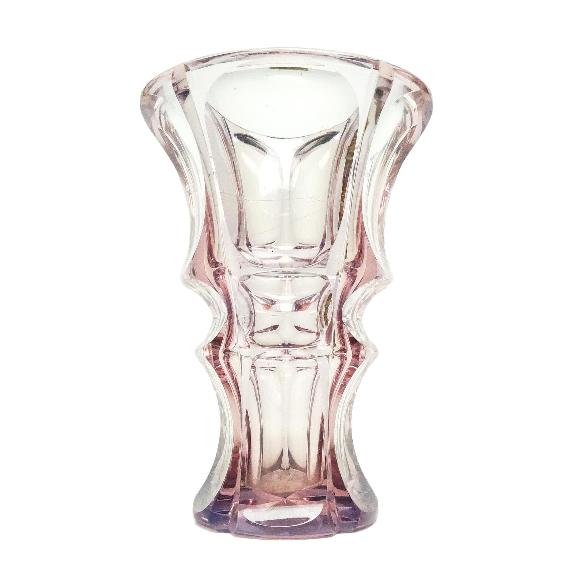 Wazon Art Deco, kryształ różowy, Czechy, lata 30.