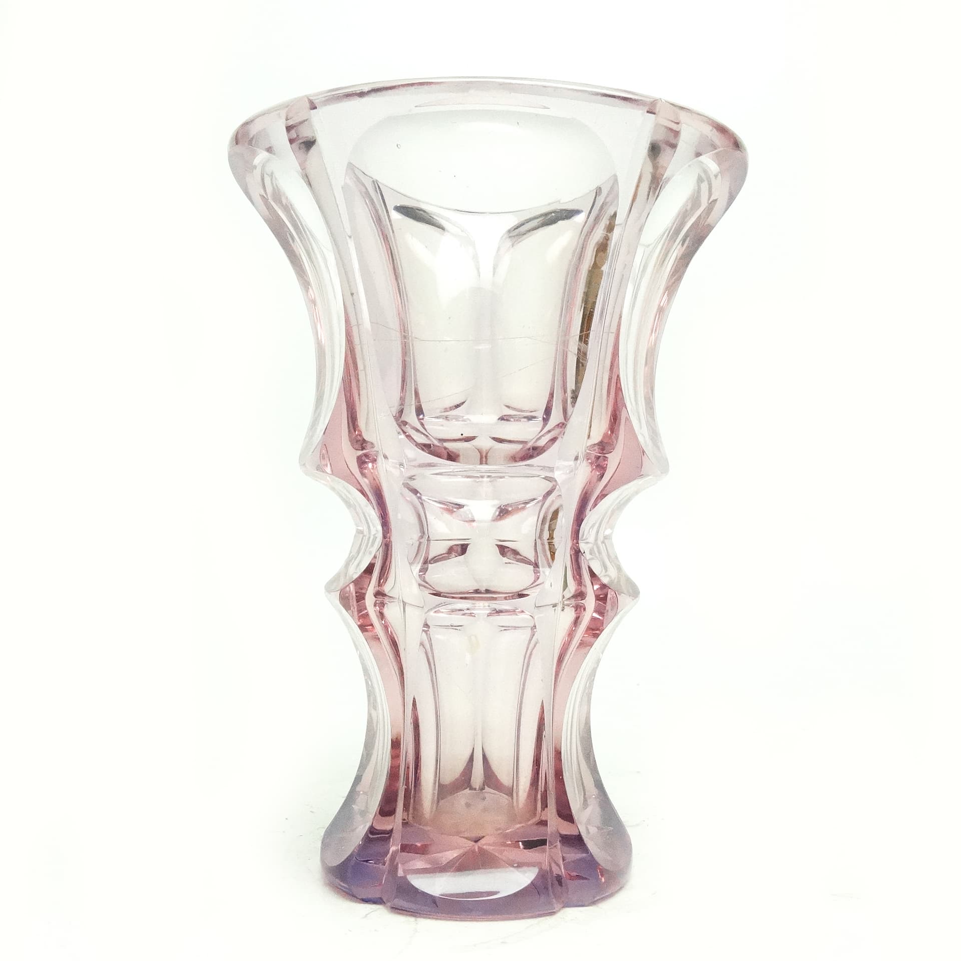 Wazon Art Deco, kryształ różowy, Czechy, lata 30. - 116387