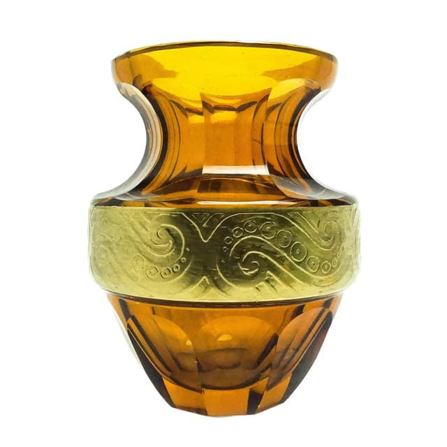 Wazon Art Deco, kryształ miodowy oroplastyka, Moser, Czechosłowacja, lata 30. - WYMIARY