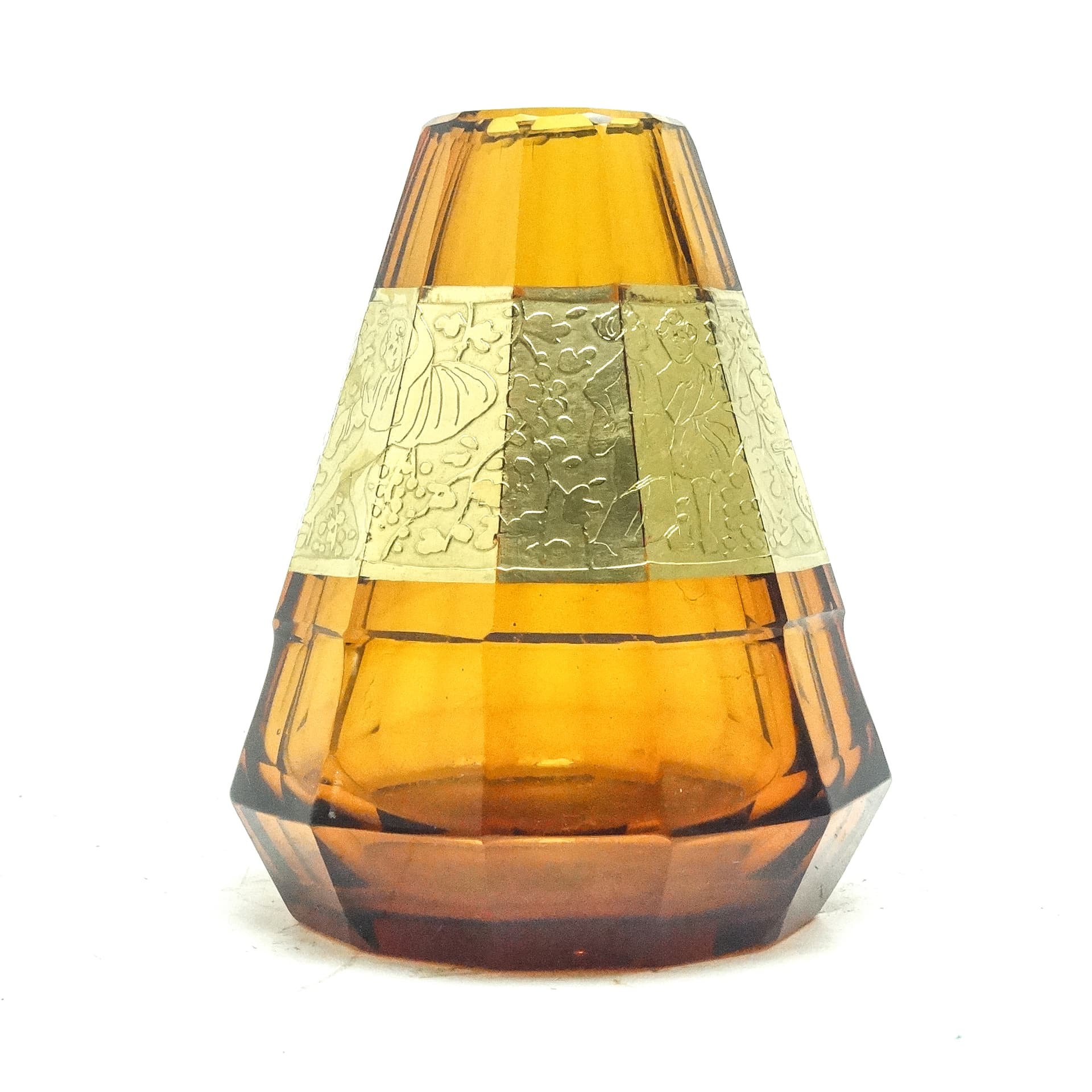 Wazon Art Deco, kryształ miodowy, oroplastyka, Moser, Czechosłowacja, lata 30. - 116533