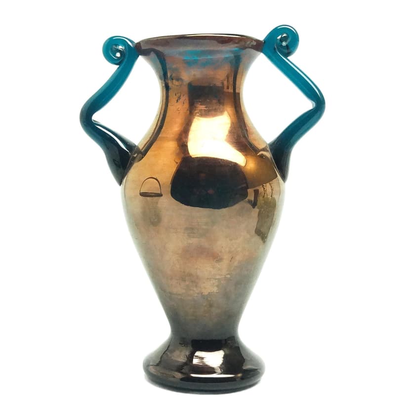 Wazon Postmodernizm, szkło miedziane i turkusowe, Huta Hortensja, Polska, lata 70.