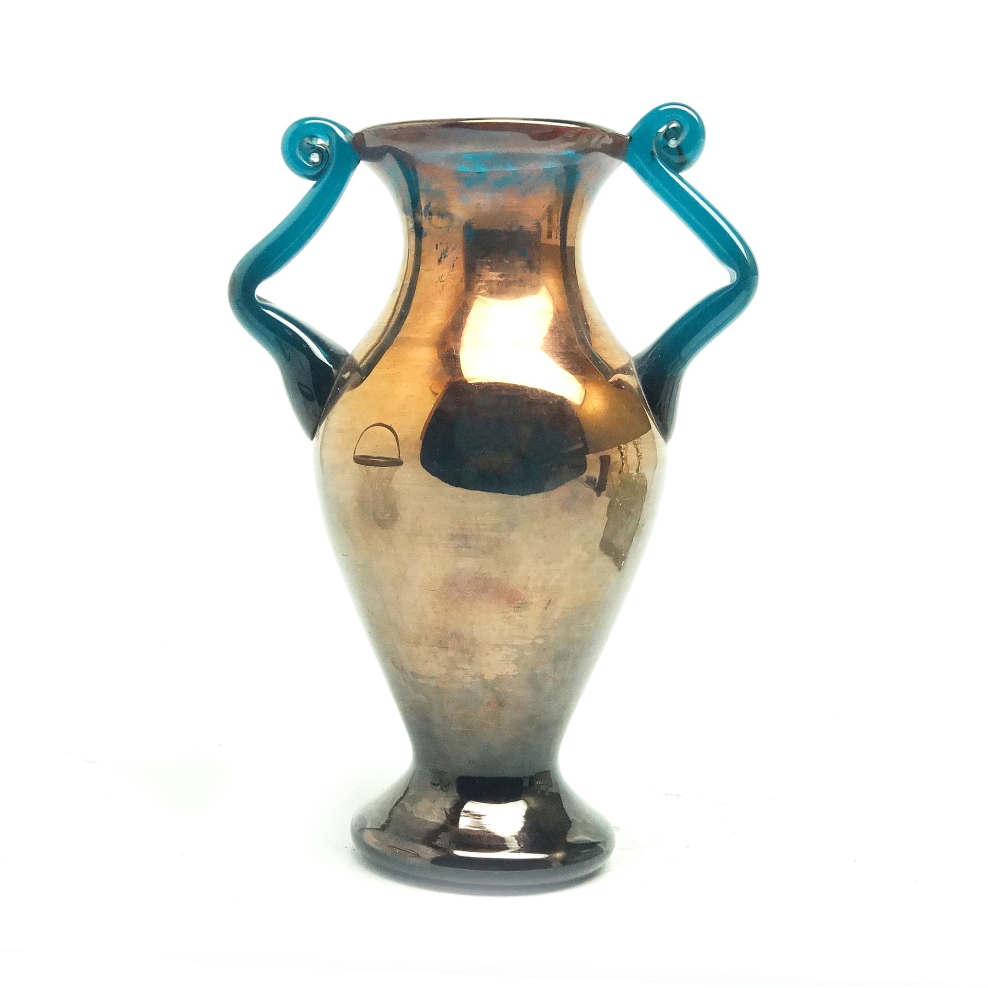 Wazon Postmodernizm, szkło miedziane i turkusowe, Huta Hortensja, Polska, lata 70. - 116617