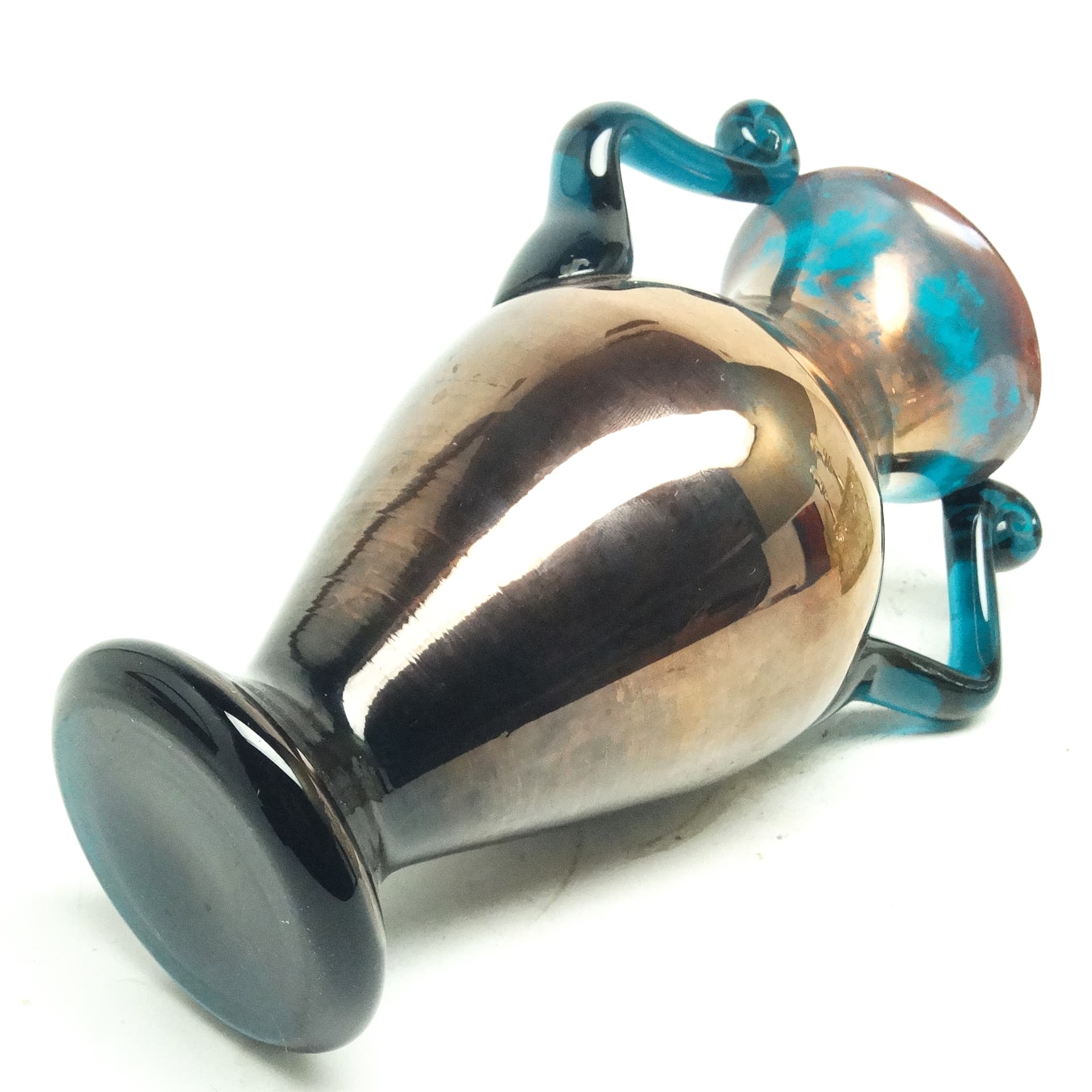 Wazon Postmodernizm, szkło miedziane i turkusowe, Huta Hortensja, Polska, lata 70. - 116620