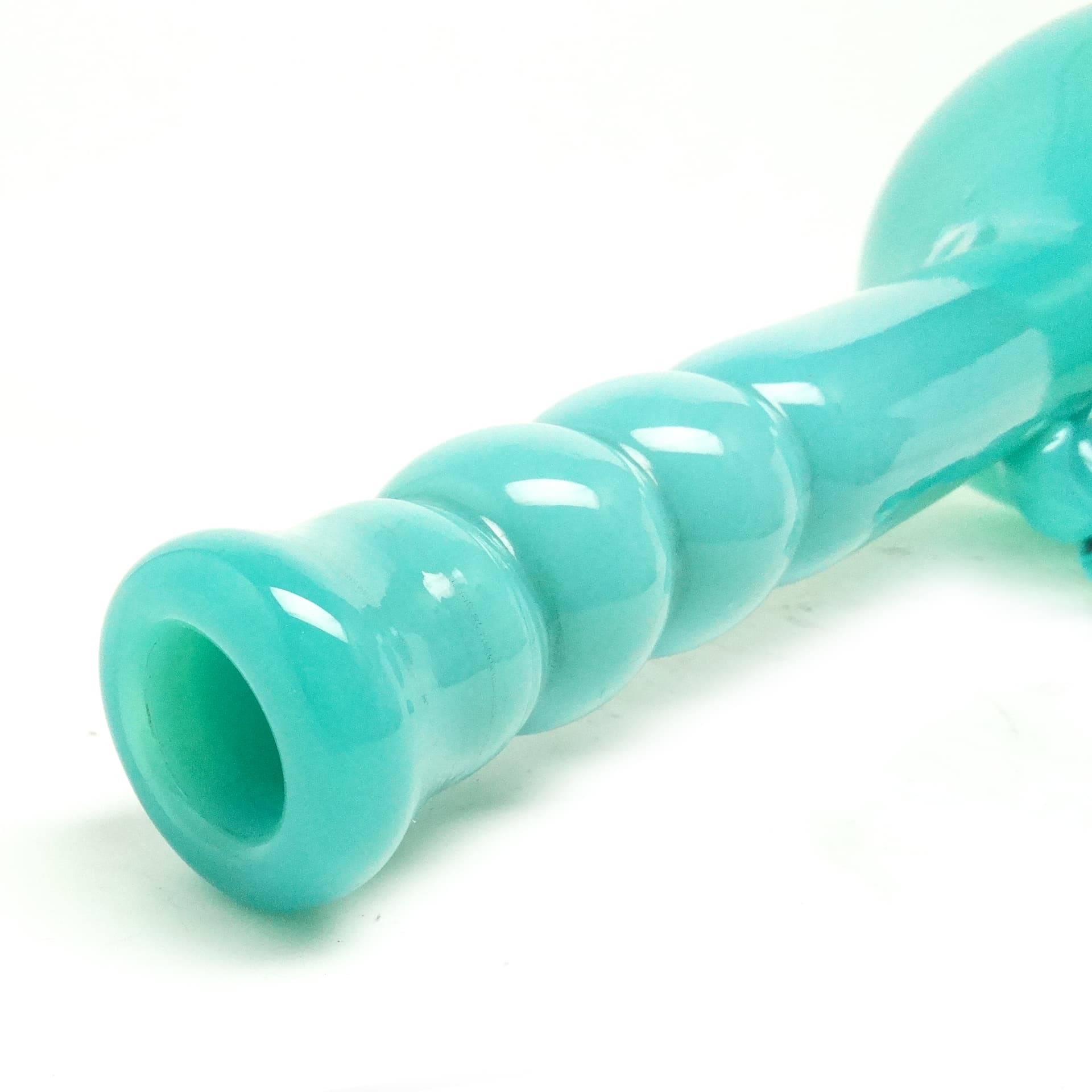 Wazon modernizm, szkło turkus, proj. J. Słuczan-Orkusz, Polska, lata 70. - 117089