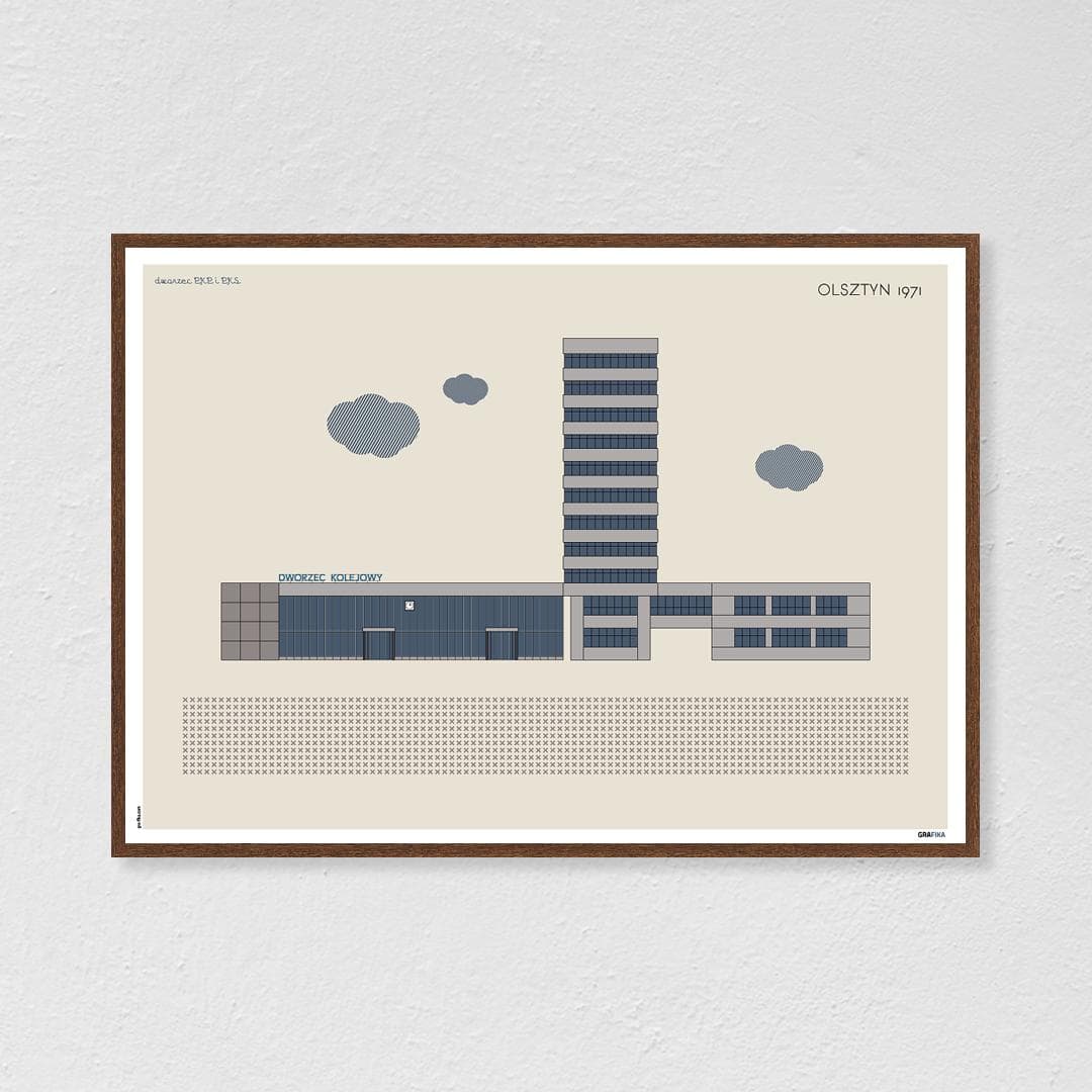 Plakat Dworzec PKP i PKS / Olsztyn 70x50, aut. K. Jasińska, GRA-FIKA