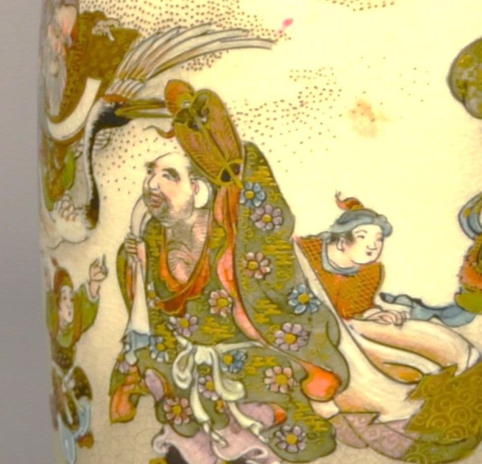 Para wazonów Satsuma, Meiji, ceramika kość słoniowa, Japonia, XIX w. - 995