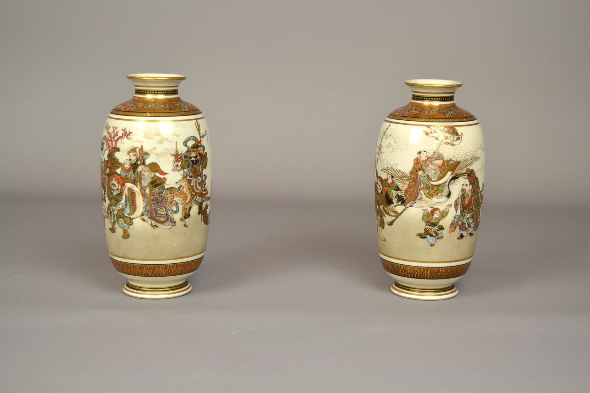 Para wazonów Satsuma, Meiji, ceramika kość słoniowa, Japonia, XIX w. - 1005