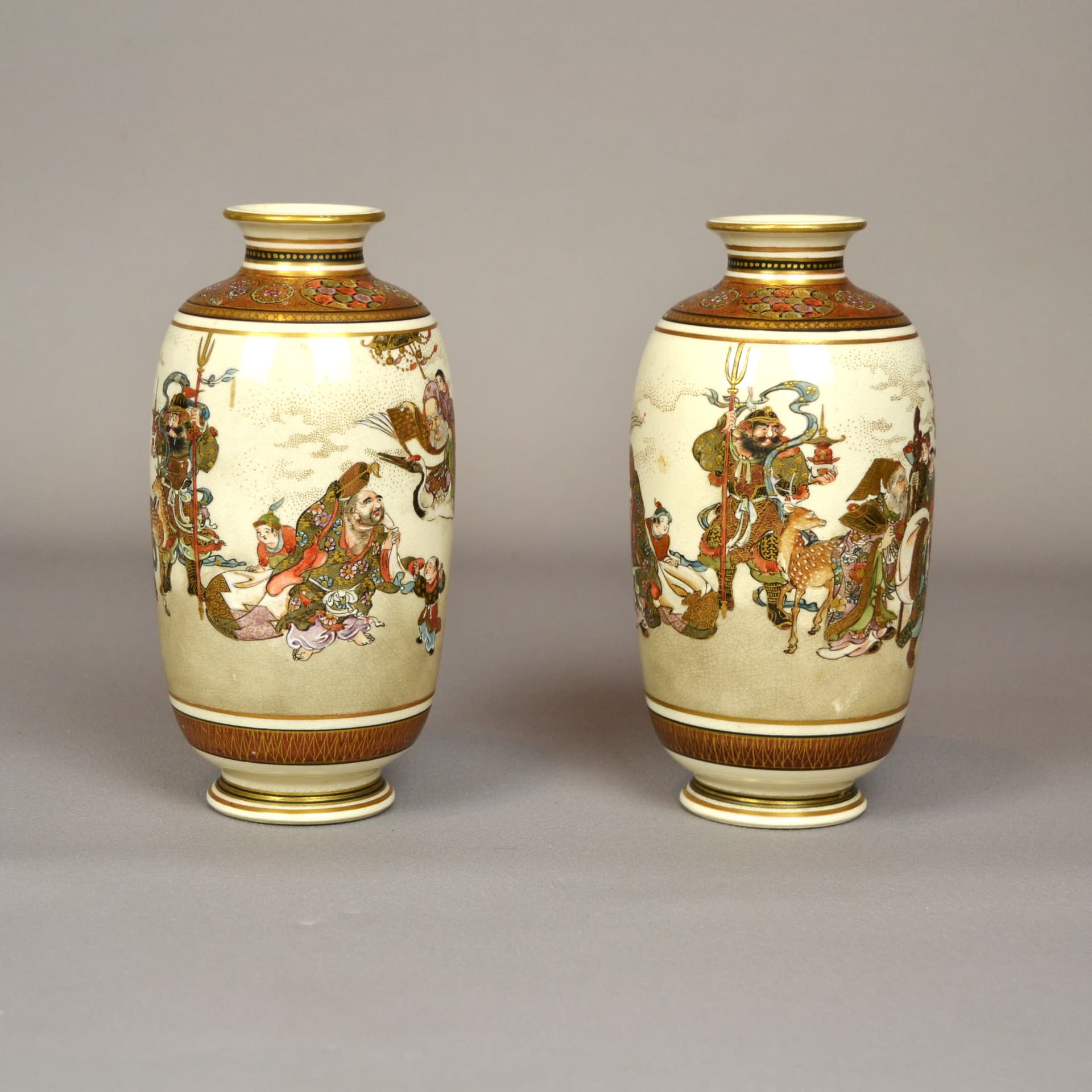 Para wazonów Satsuma, Meiji, ceramika kość słoniowa, Japonia, XIX w. - 999