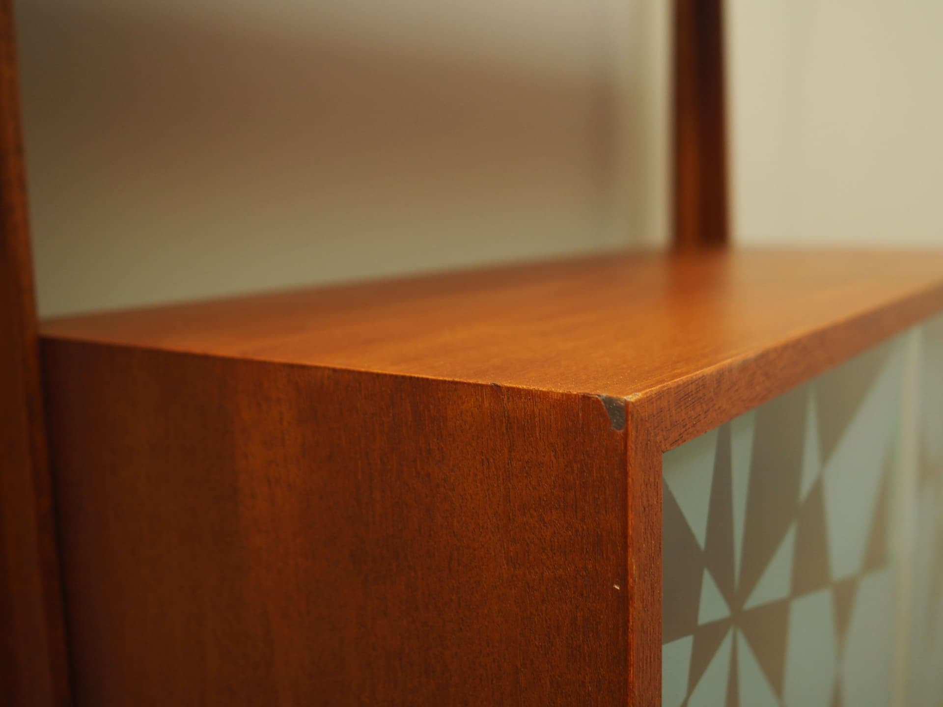 Shelving Unit Veggen de Luxe, teak, transparent glass, by T. Afdal, R. Hesland, Bruksbo, Norway, 1960s. - 123517