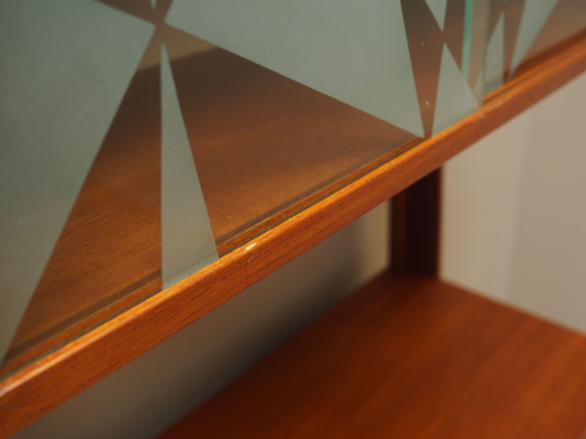 Shelving Unit Veggen de Luxe, teak, transparent glass, by T. Afdal, R. Hesland, Bruksbo, Norway, 1960s. - 123515