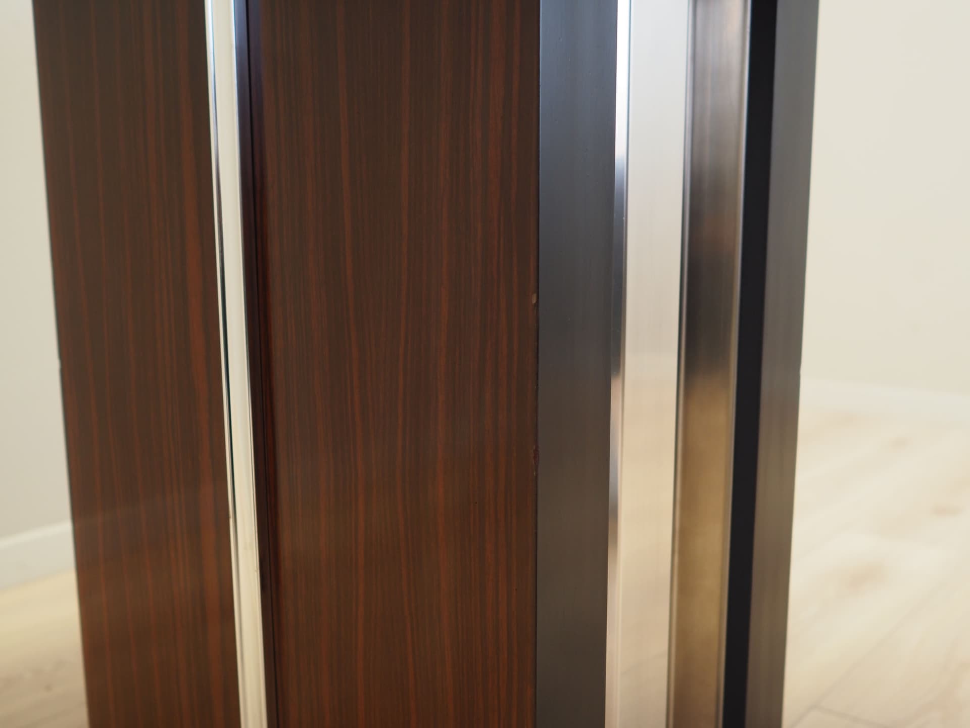 Round table, dark brown mahogany, steel, Italy, 1970s. - 123540